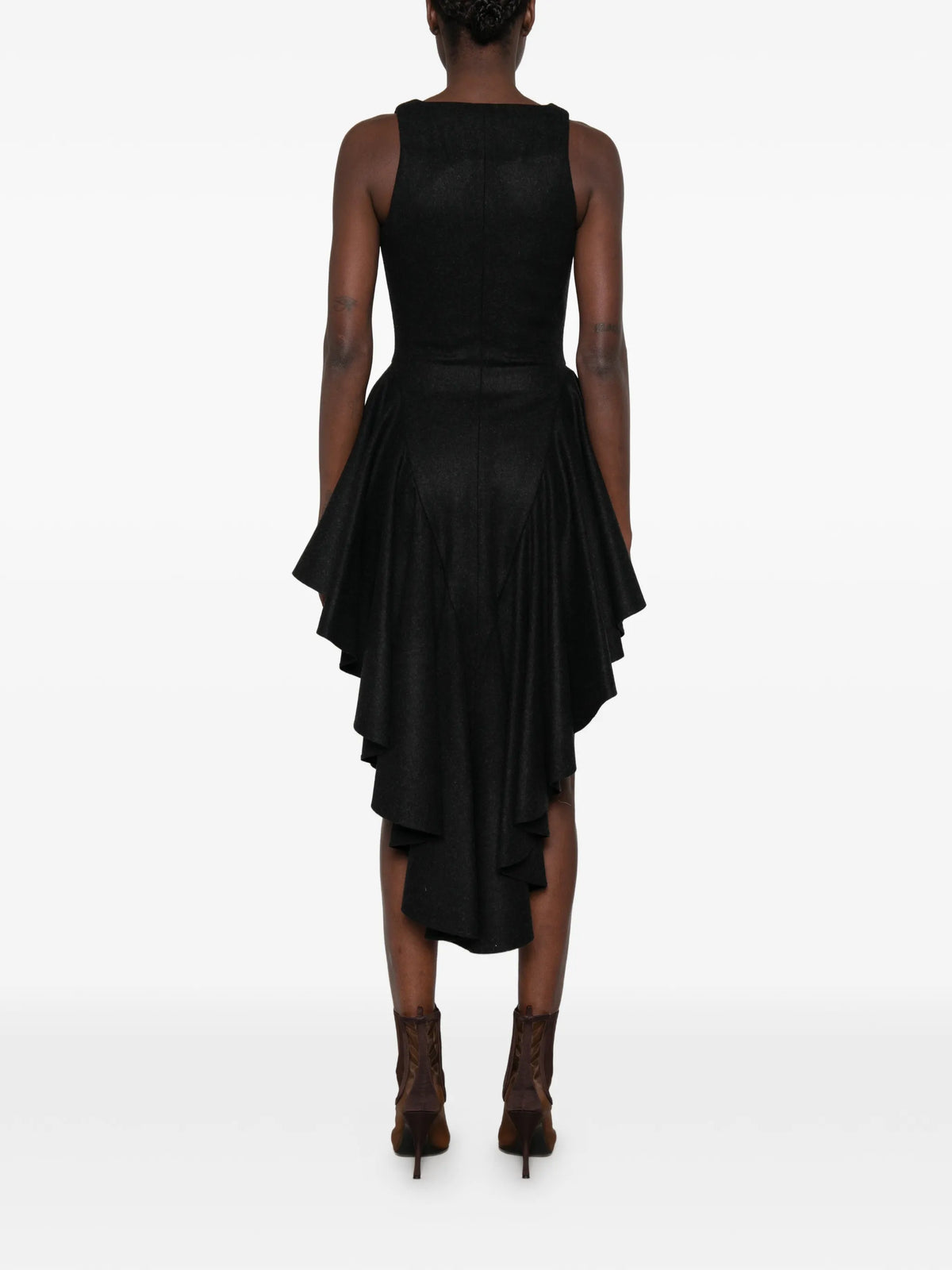 Triangle felted wool ruffled midi dress