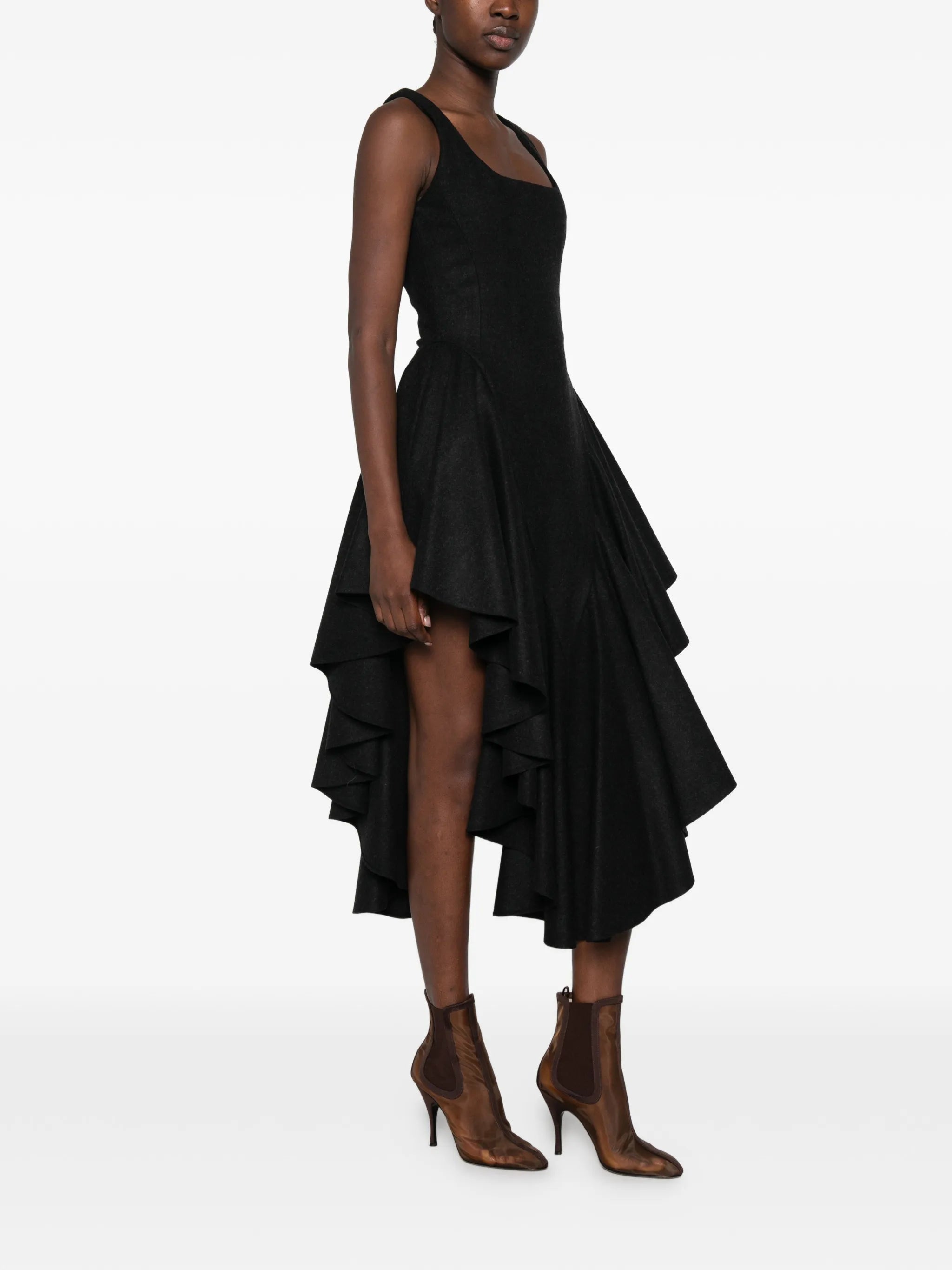 Triangle felted wool ruffled midi dress