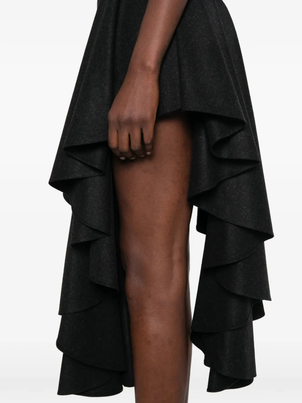 Triangle felted wool ruffled midi dress