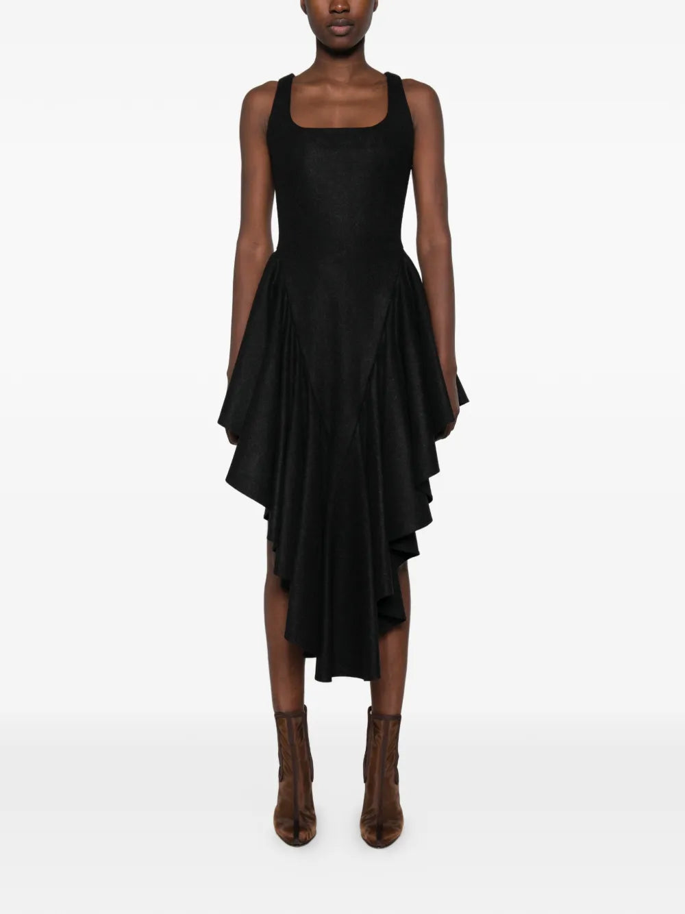 Triangle felted wool ruffled midi dress
