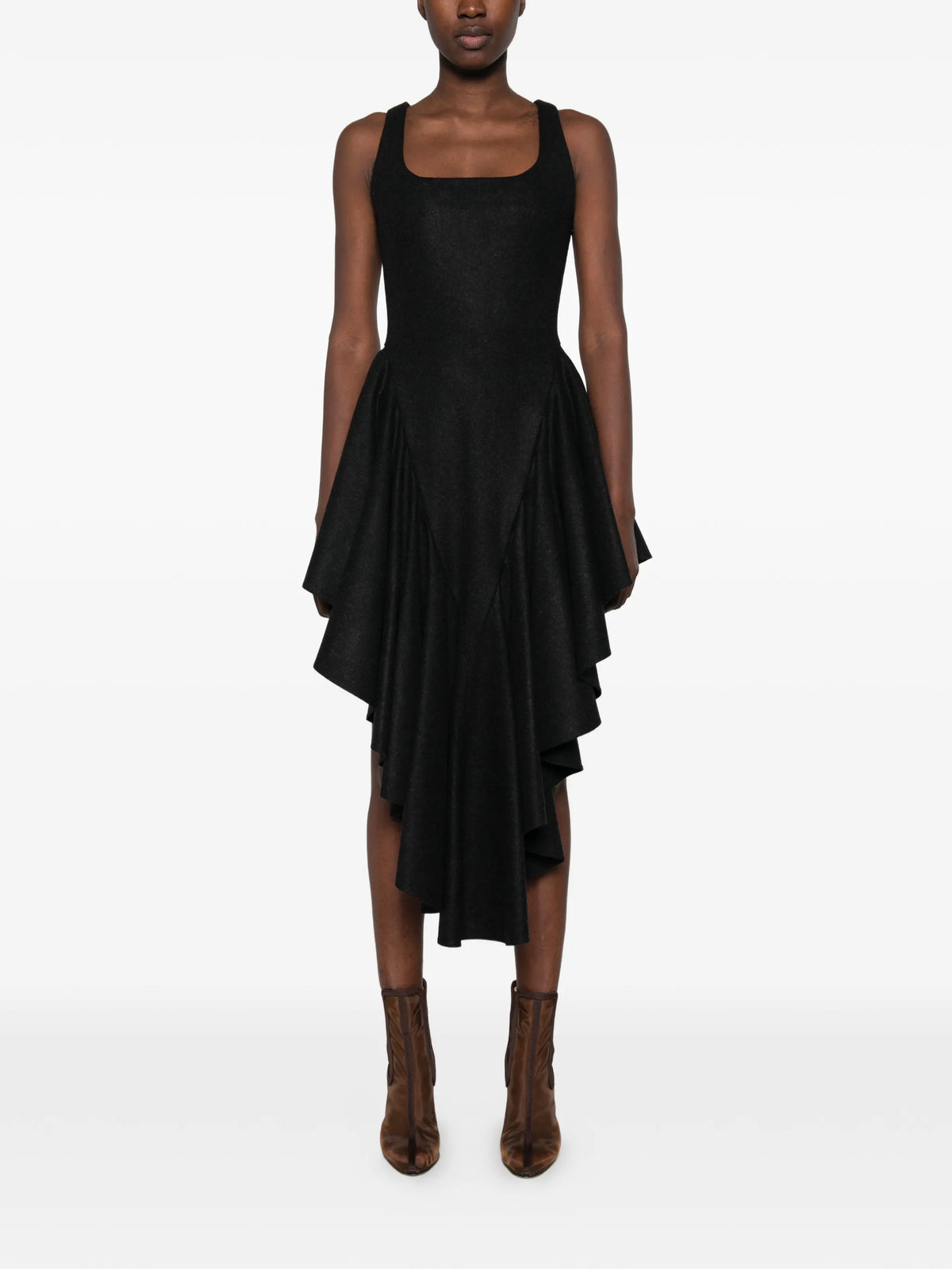 Triangle felted wool ruffled midi dress