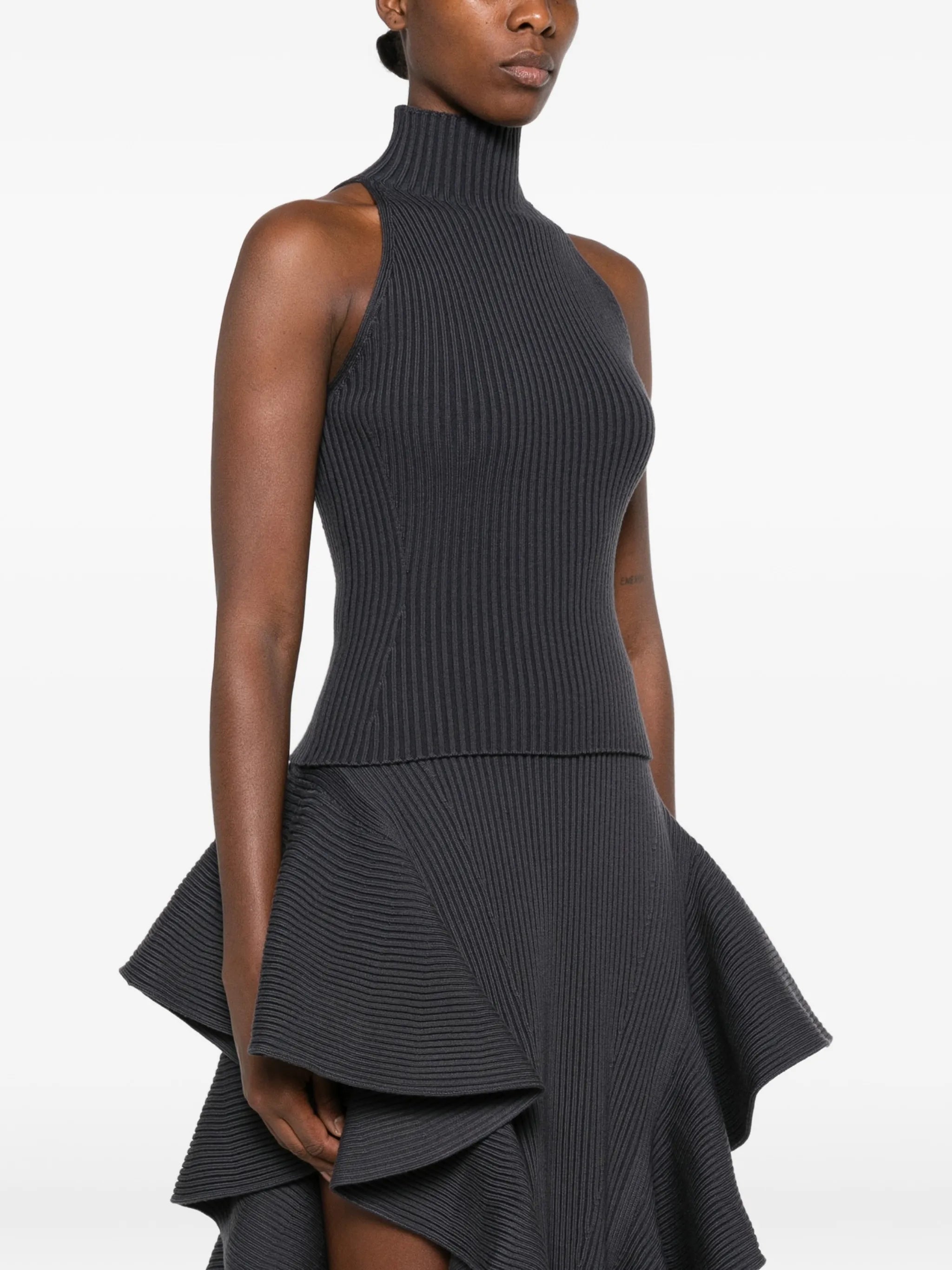 ribbed-knit halterneck top