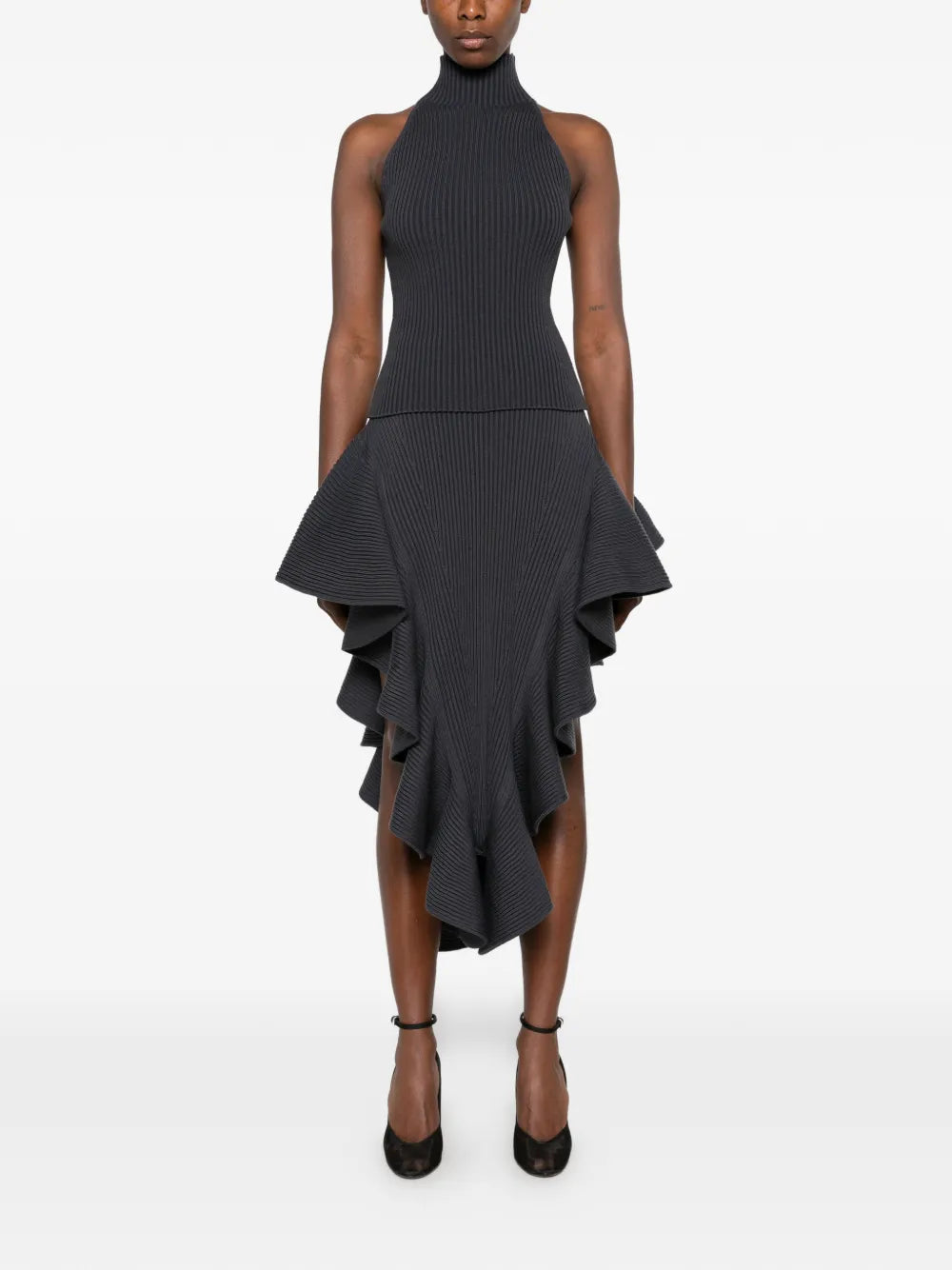 Ribbed-knit halterneck top