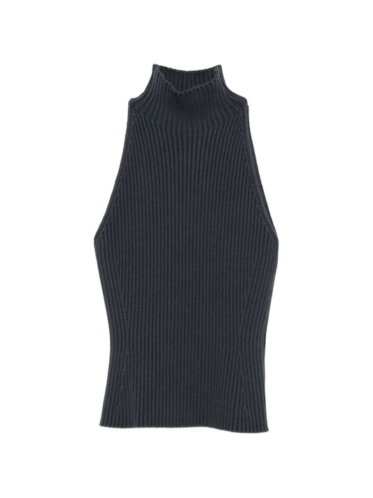 Ribbed-knit halterneck top