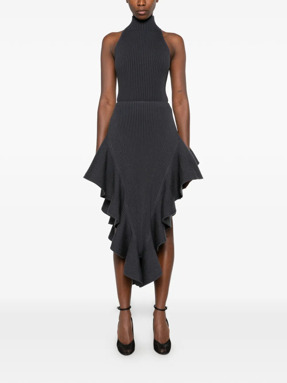 ruffled ribbed-knit skirt