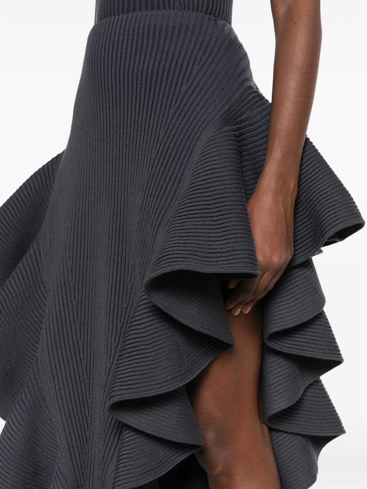 ruffled ribbed-knit skirt