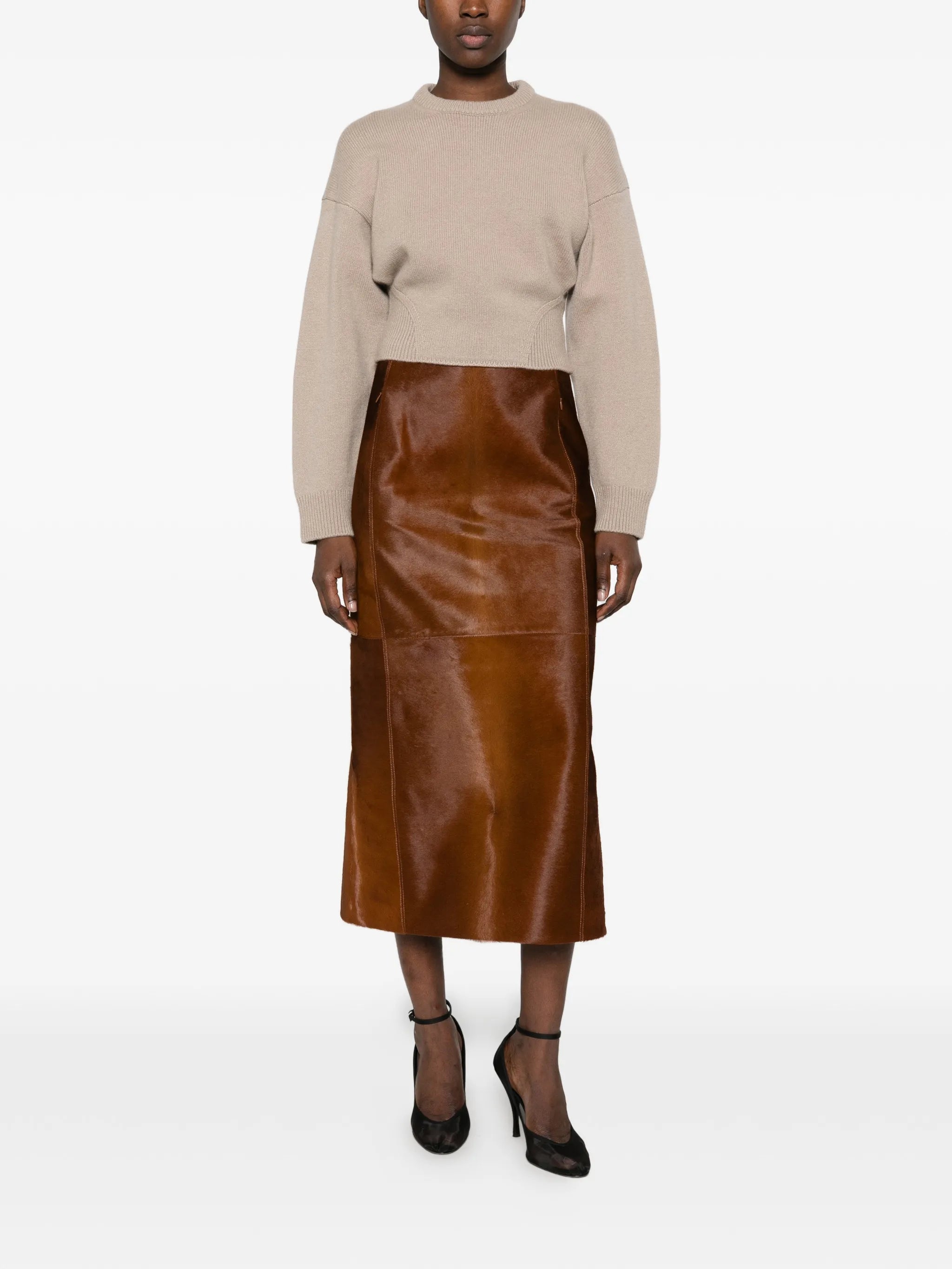 pony-hair pencil midi skirt