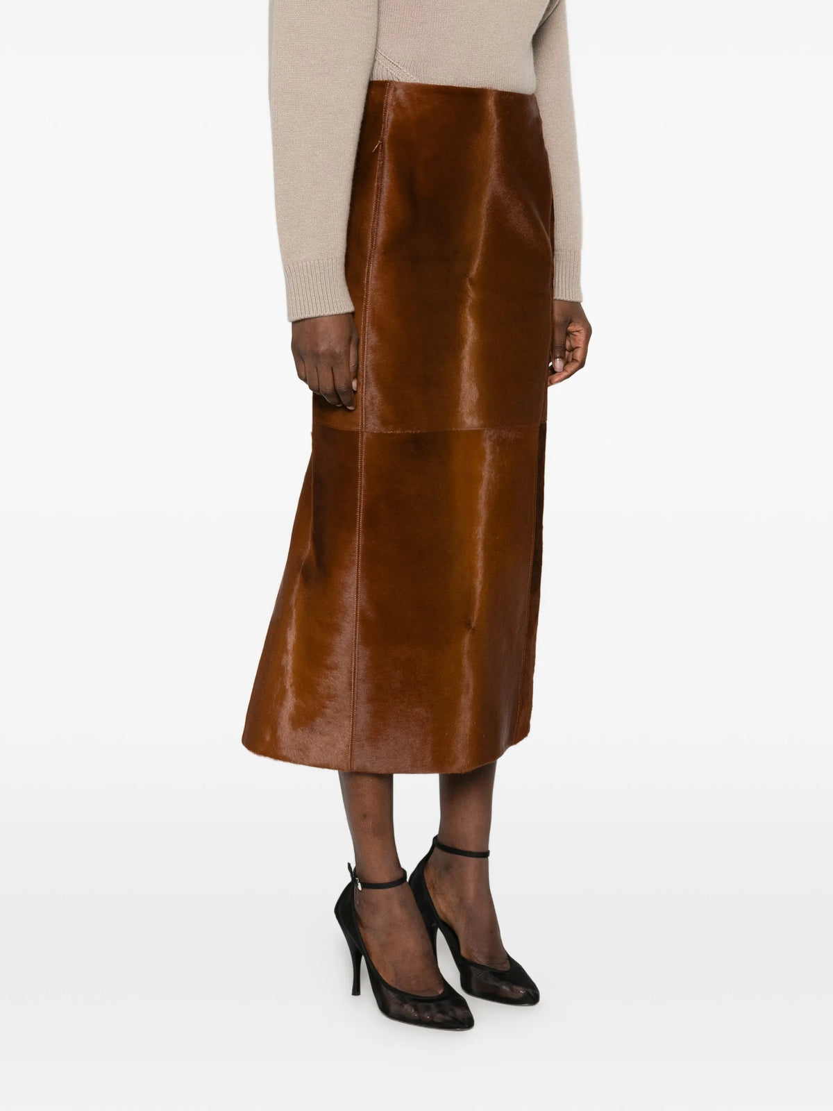 pony-hair pencil midi skirt