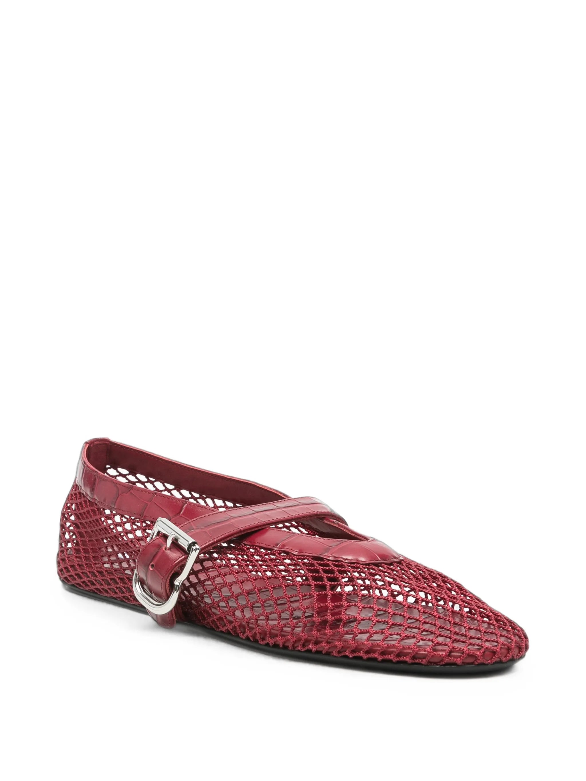 Ballet flats in fishnet and crocodile embossed calfskin