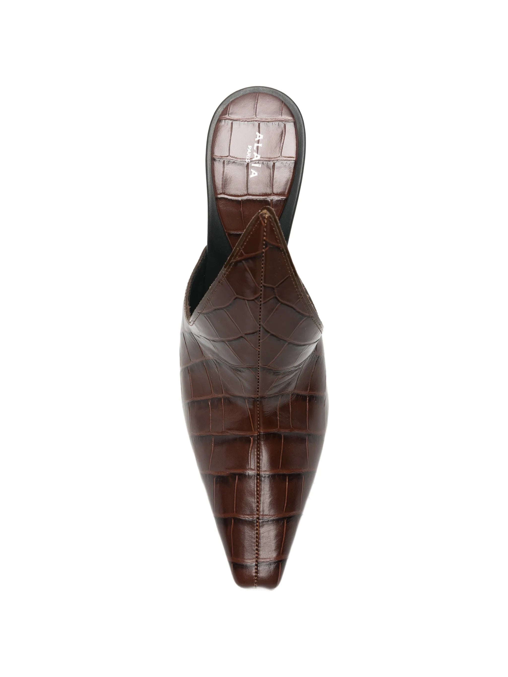 mules in crocodile embossed calfskin