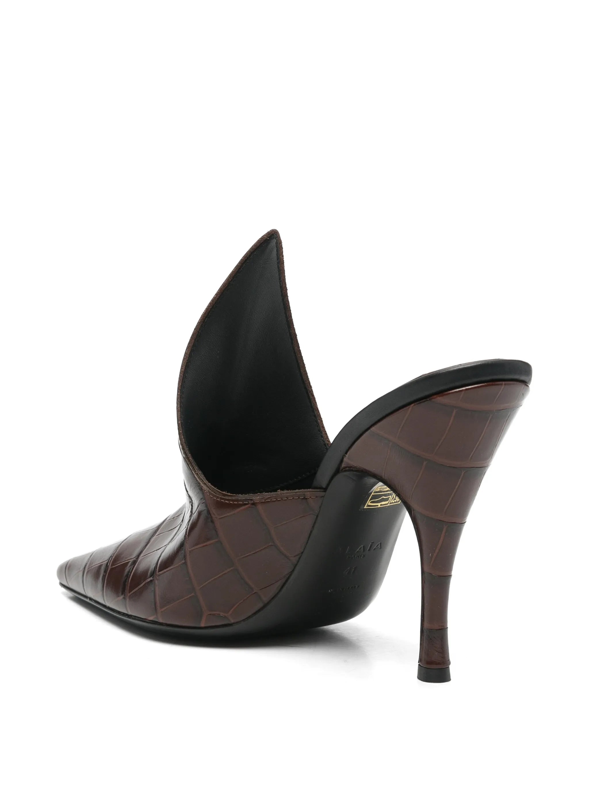 mules in crocodile embossed calfskin