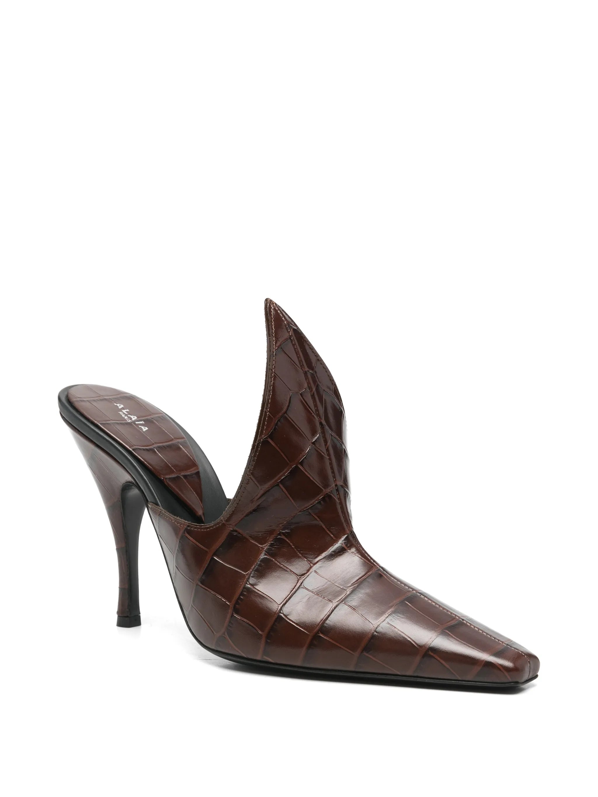 Court croc-effect leather mules