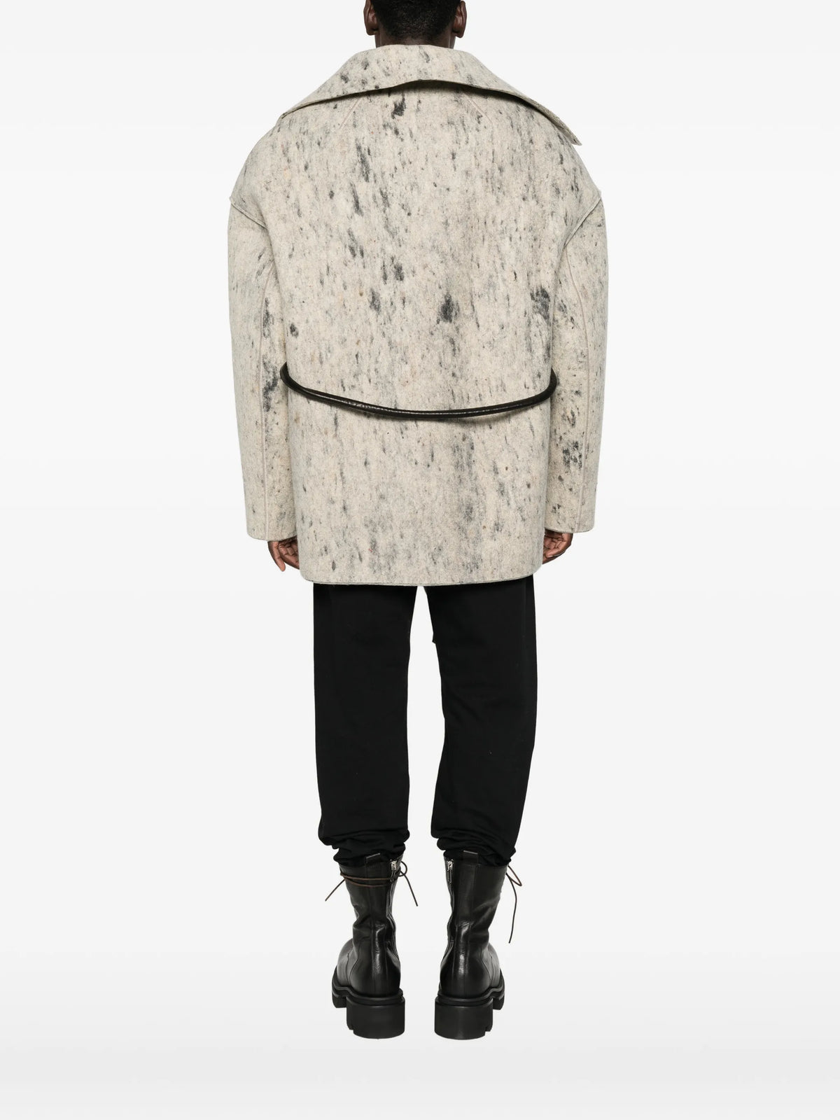 Tower Runway Dracucollar jacket in wool whipcord and waxy lamb leather