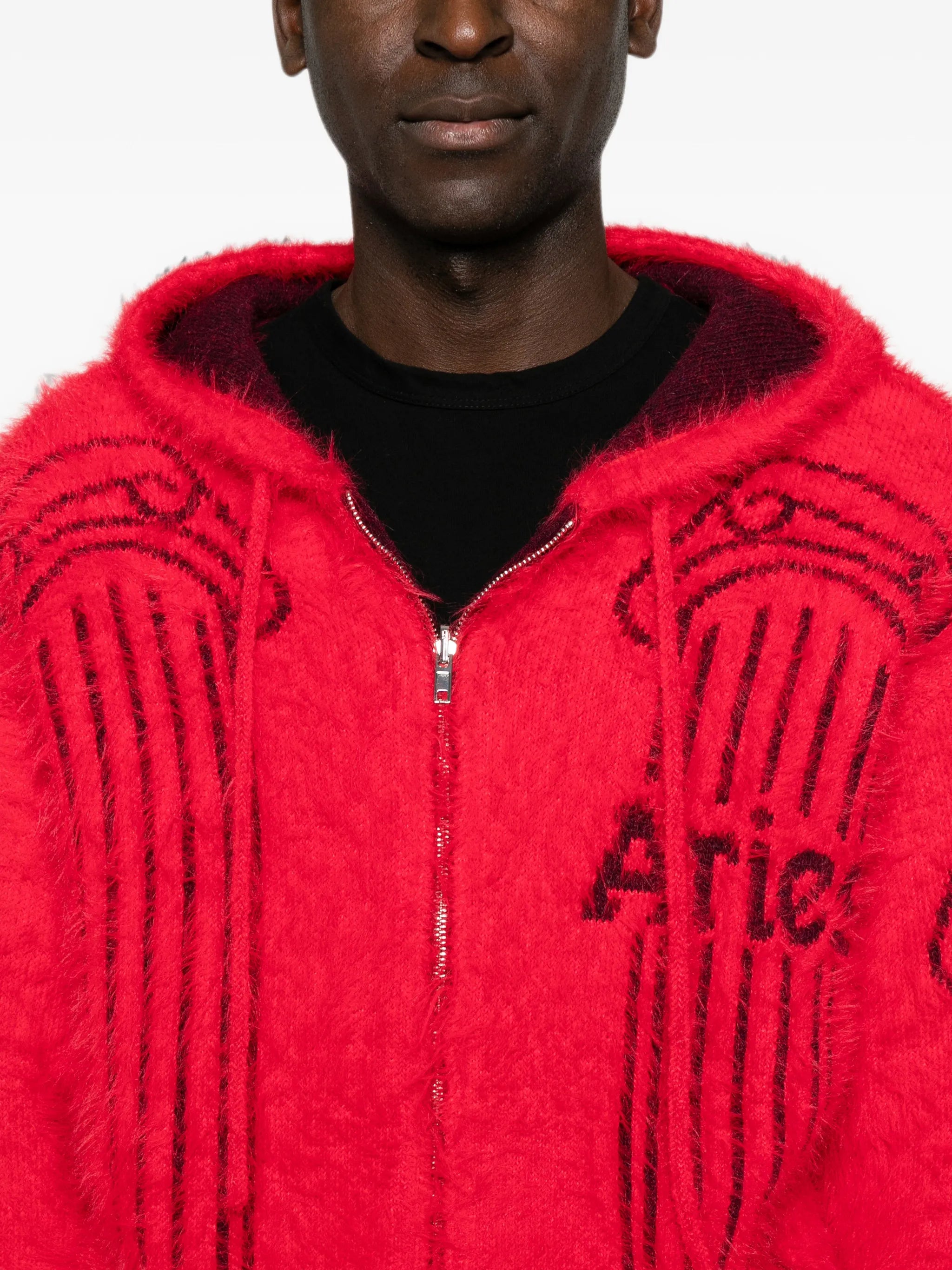 column-print zip-fastening hoodie