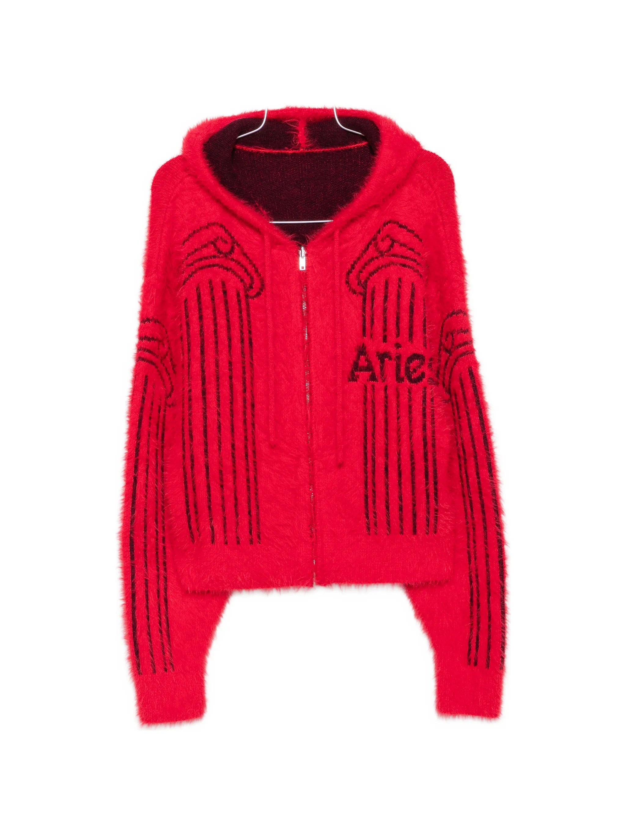 column-print zip-fastening hoodie