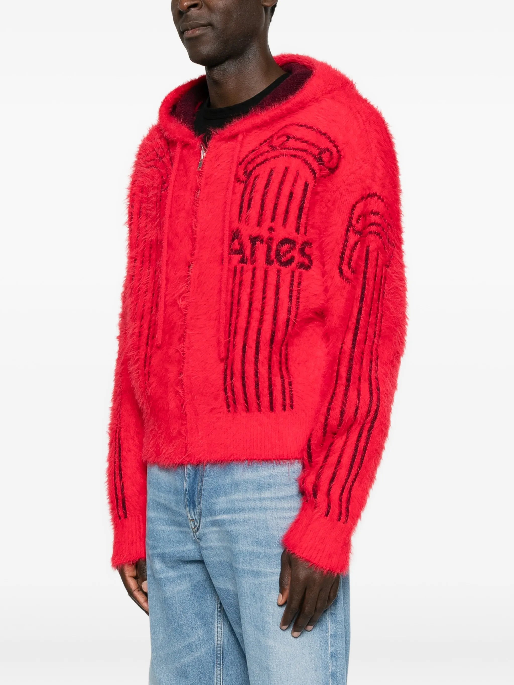 column-print zip-fastening hoodie