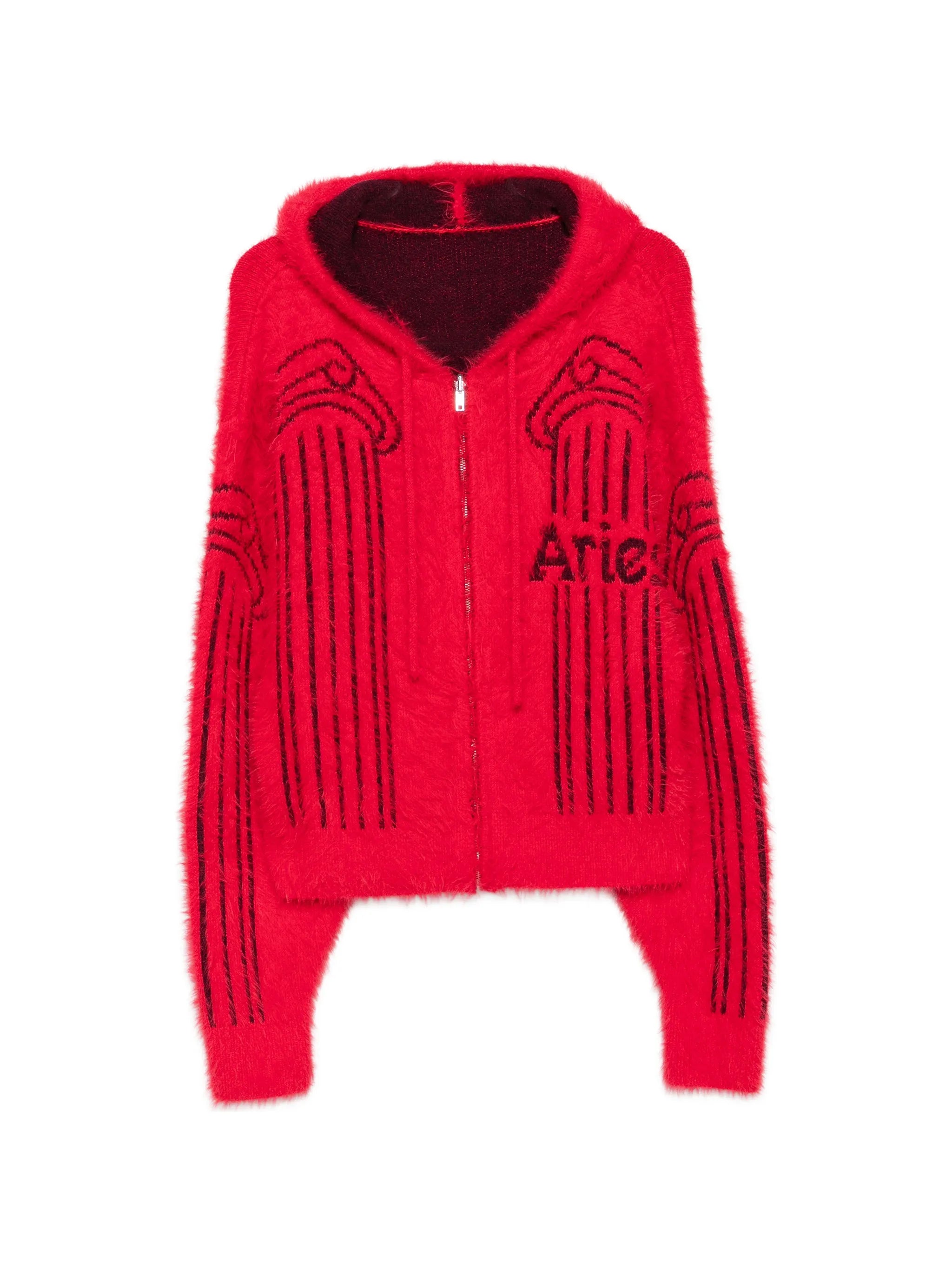 column-print zip-fastening hoodie
