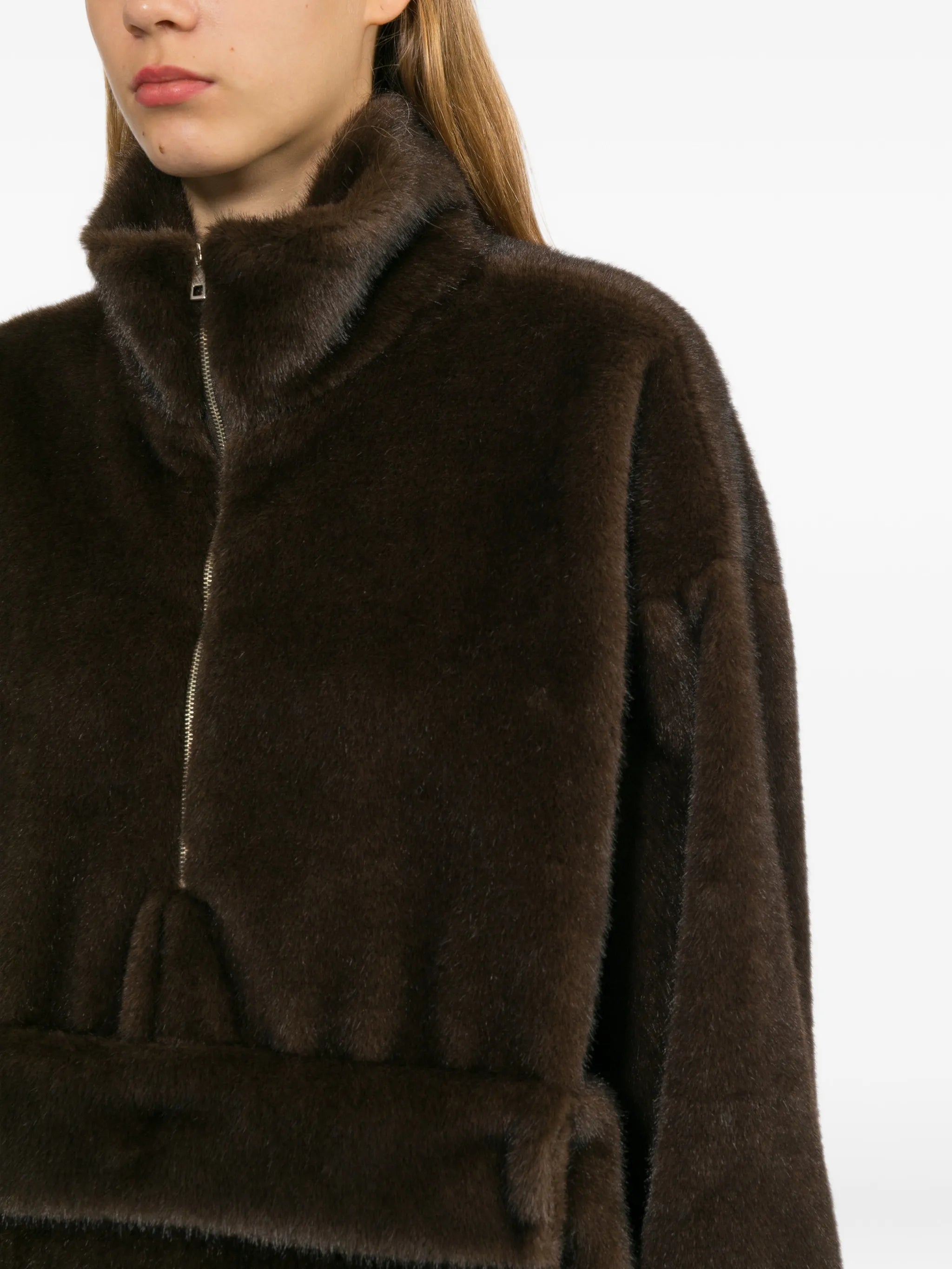 faux-fur quarter-zip hoodie