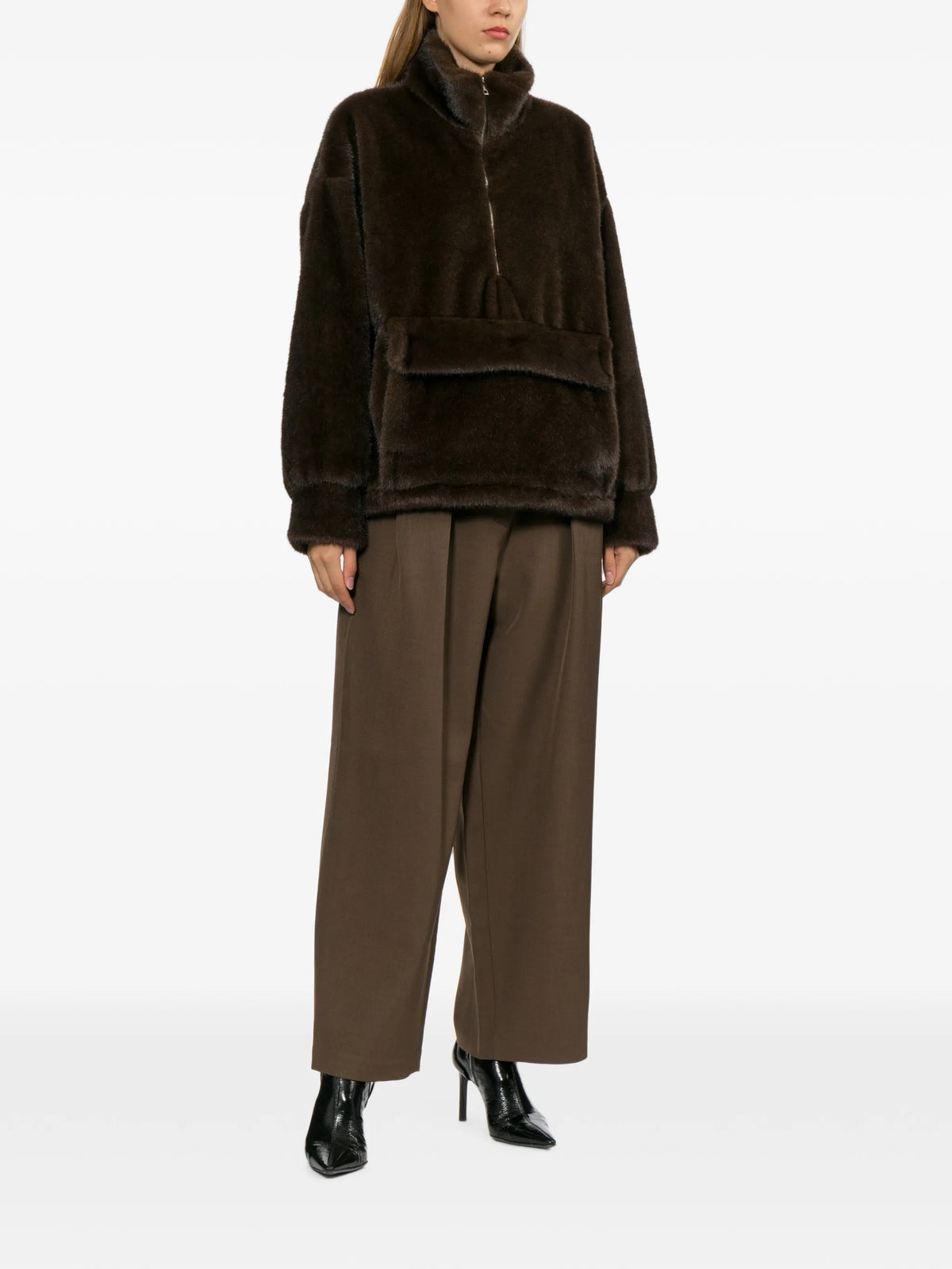 faux-fur quarter-zip hoodie