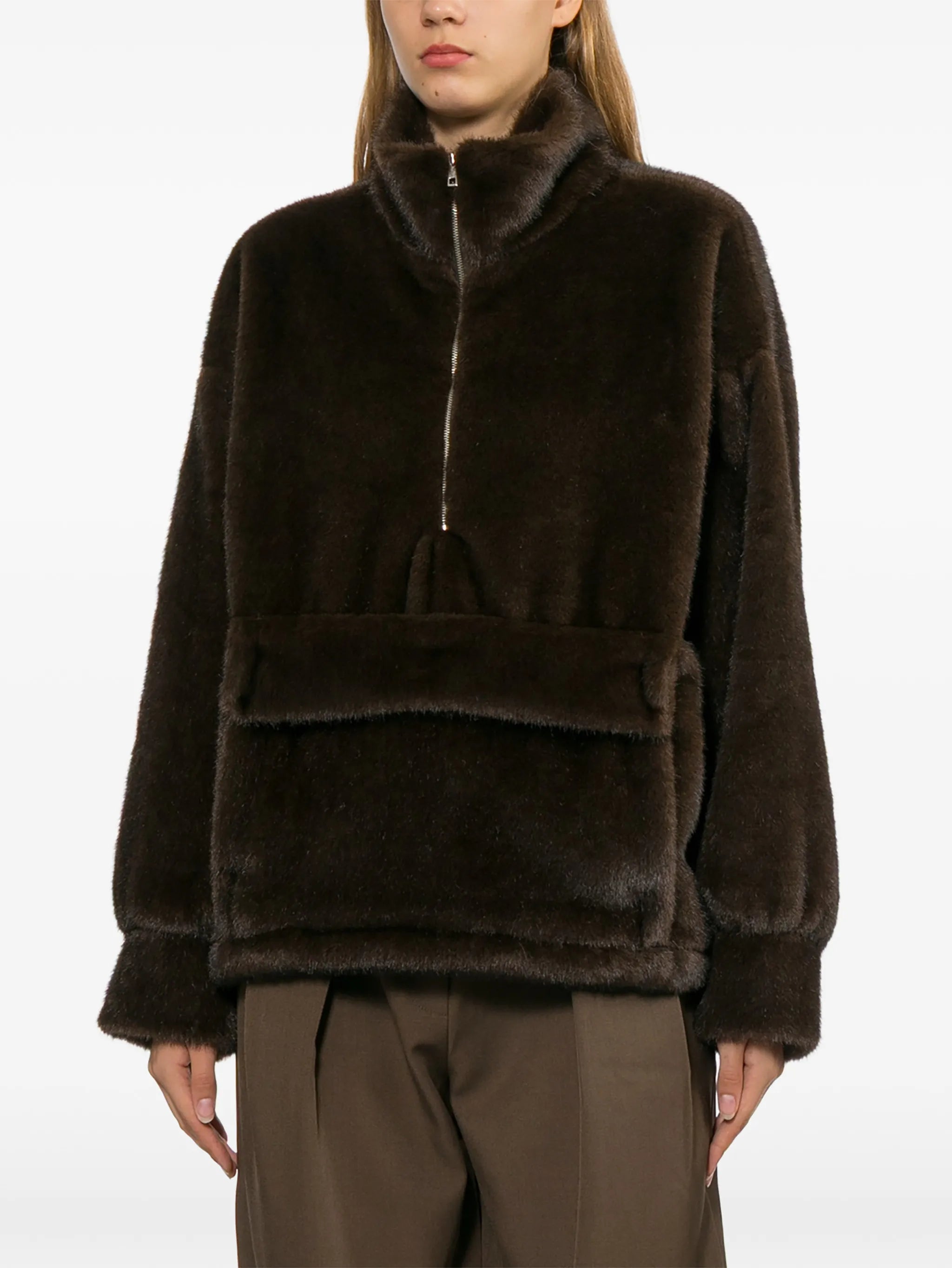 faux-fur quarter-zip hoodie