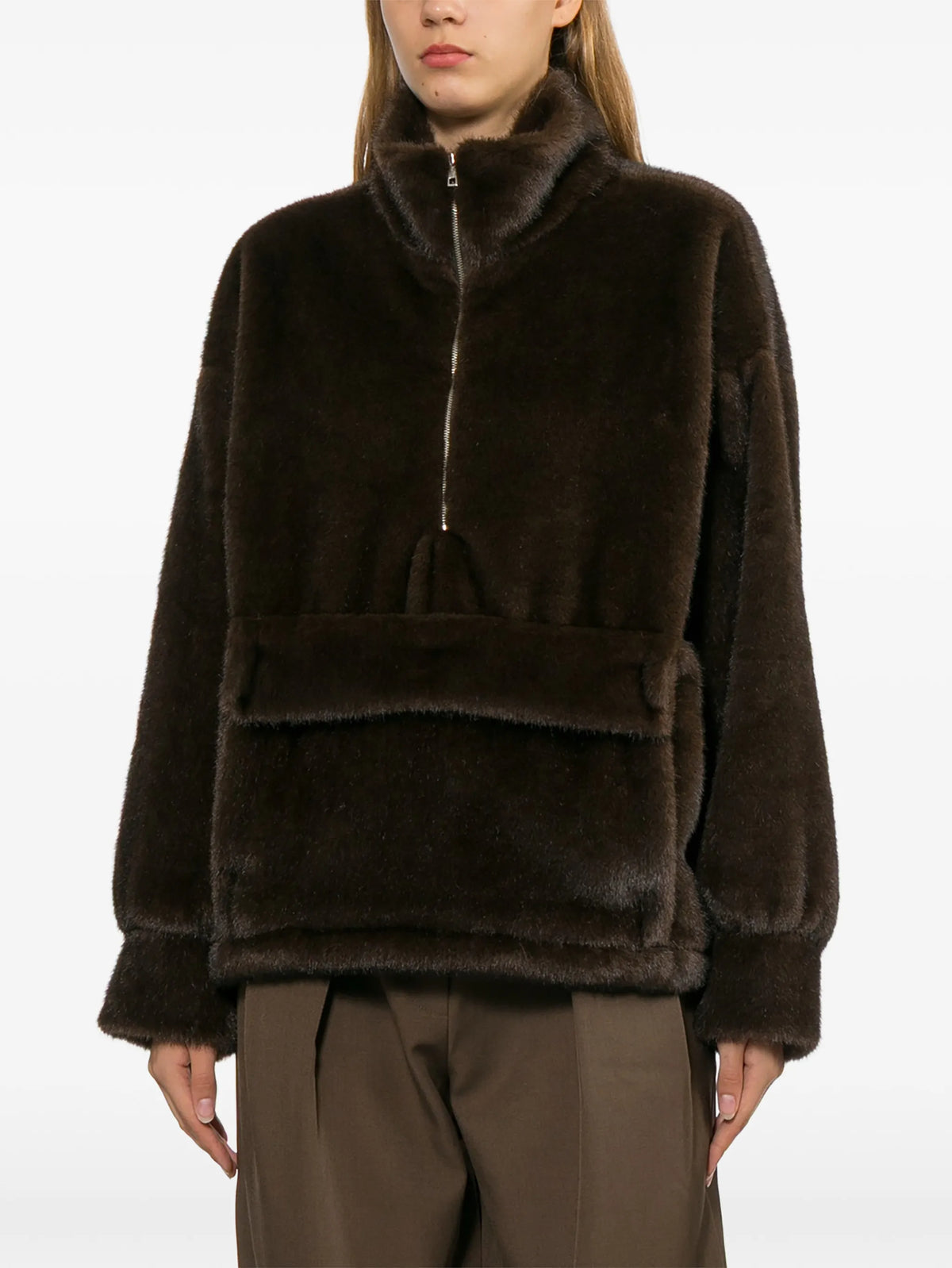 faux-fur quarter-zip hoodie