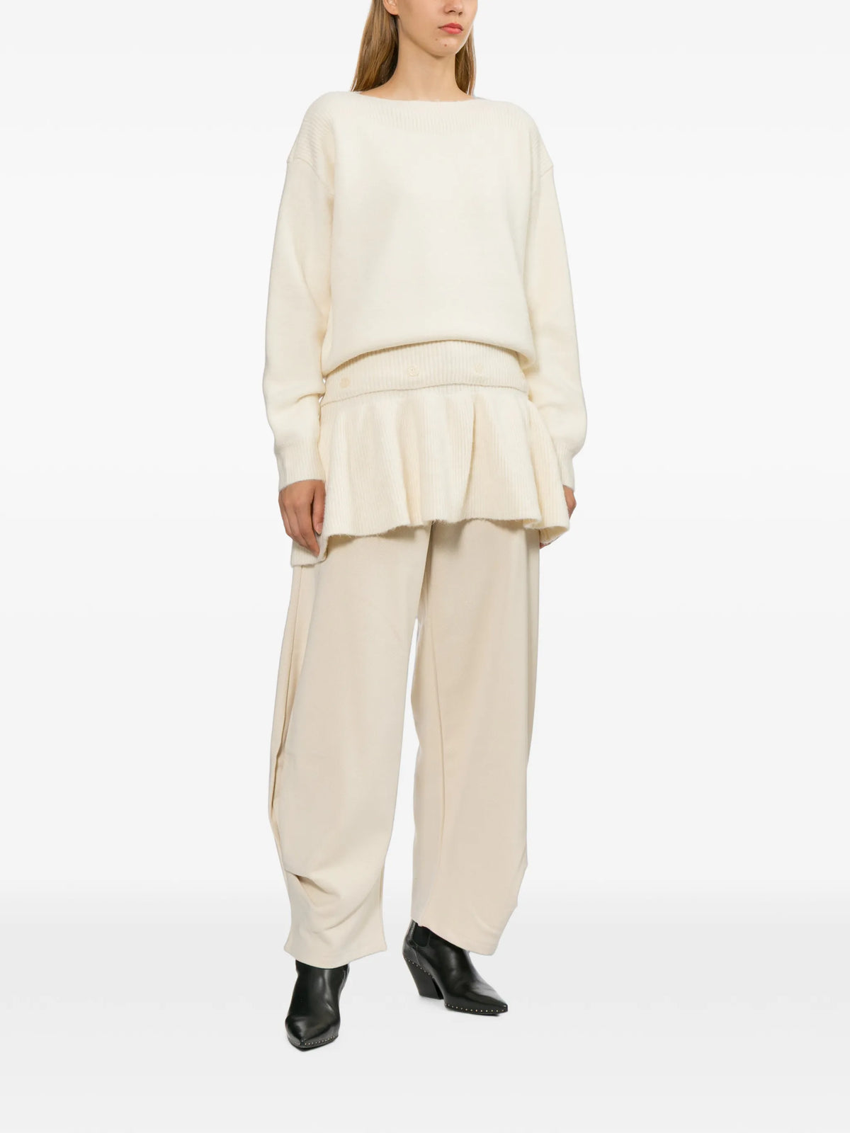 ruffled-trim ribbed-knit sweater