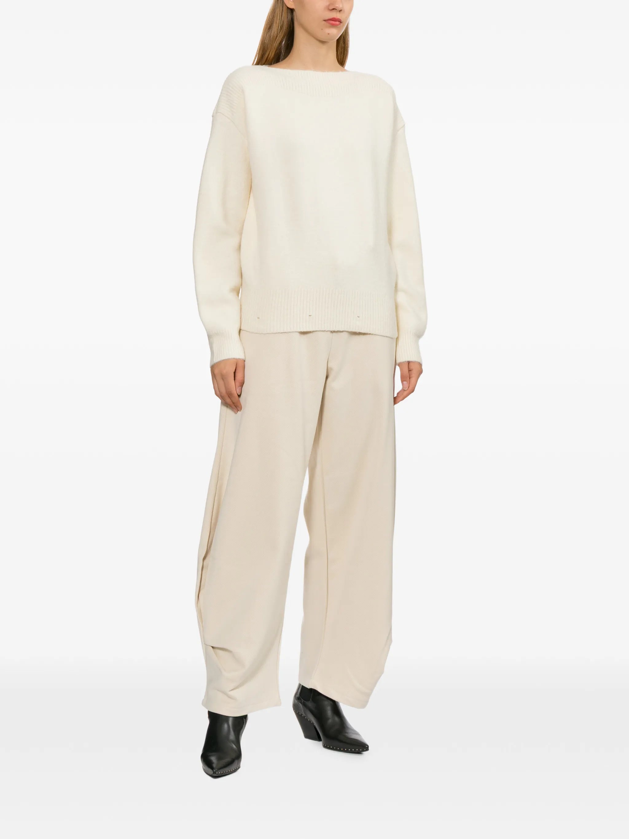 ruffled-trim ribbed-knit sweater