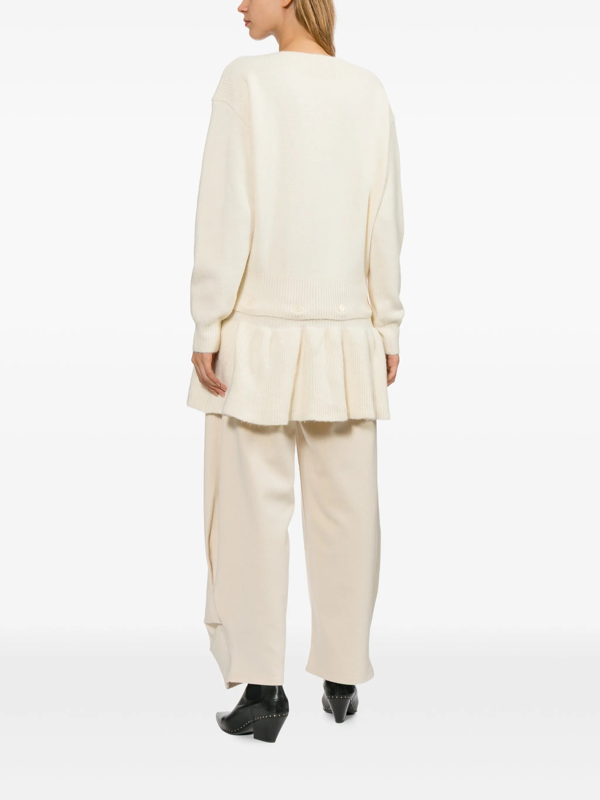 ruffled-trim ribbed-knit sweater