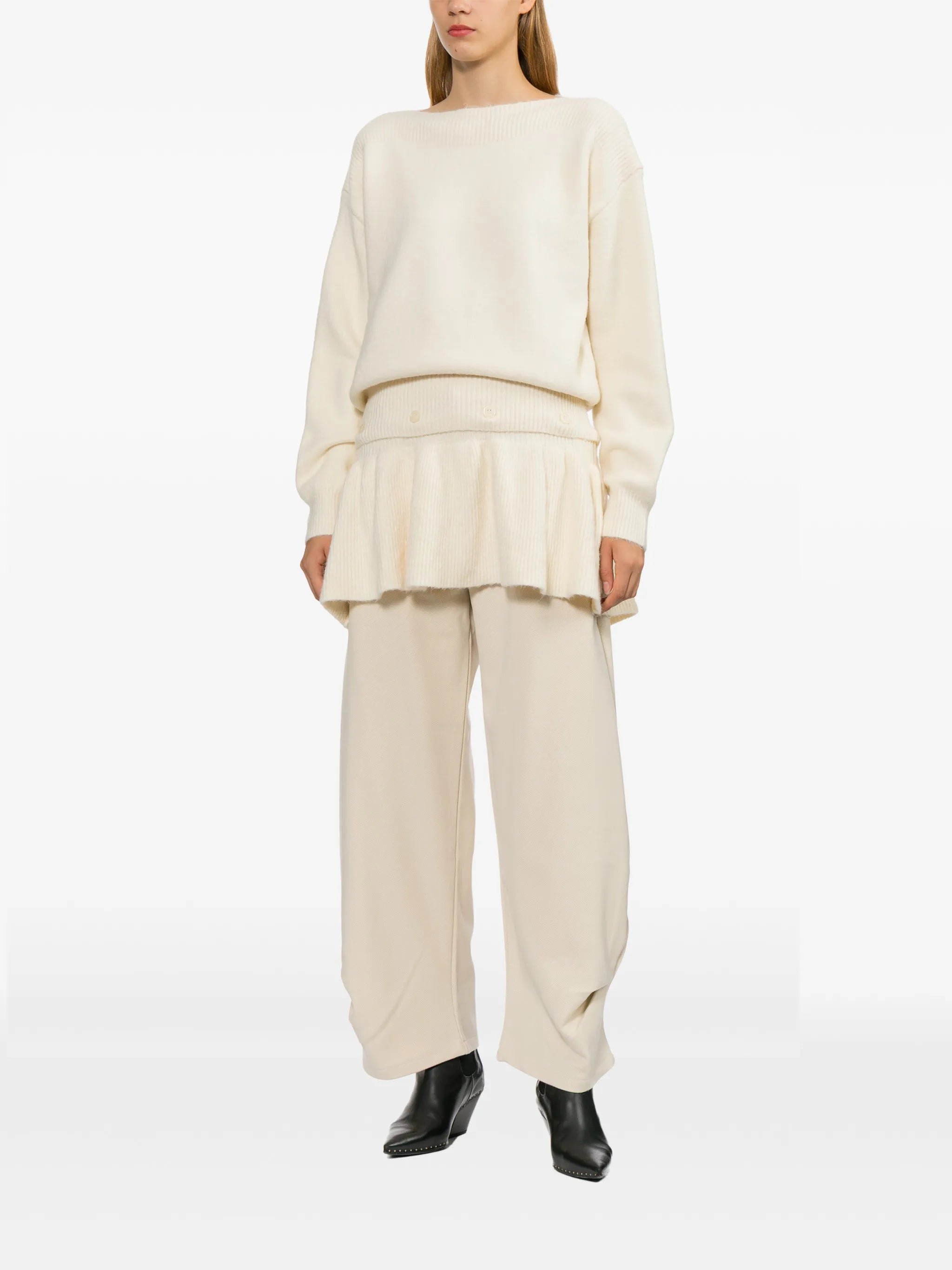 ruffled-trim ribbed-knit sweater