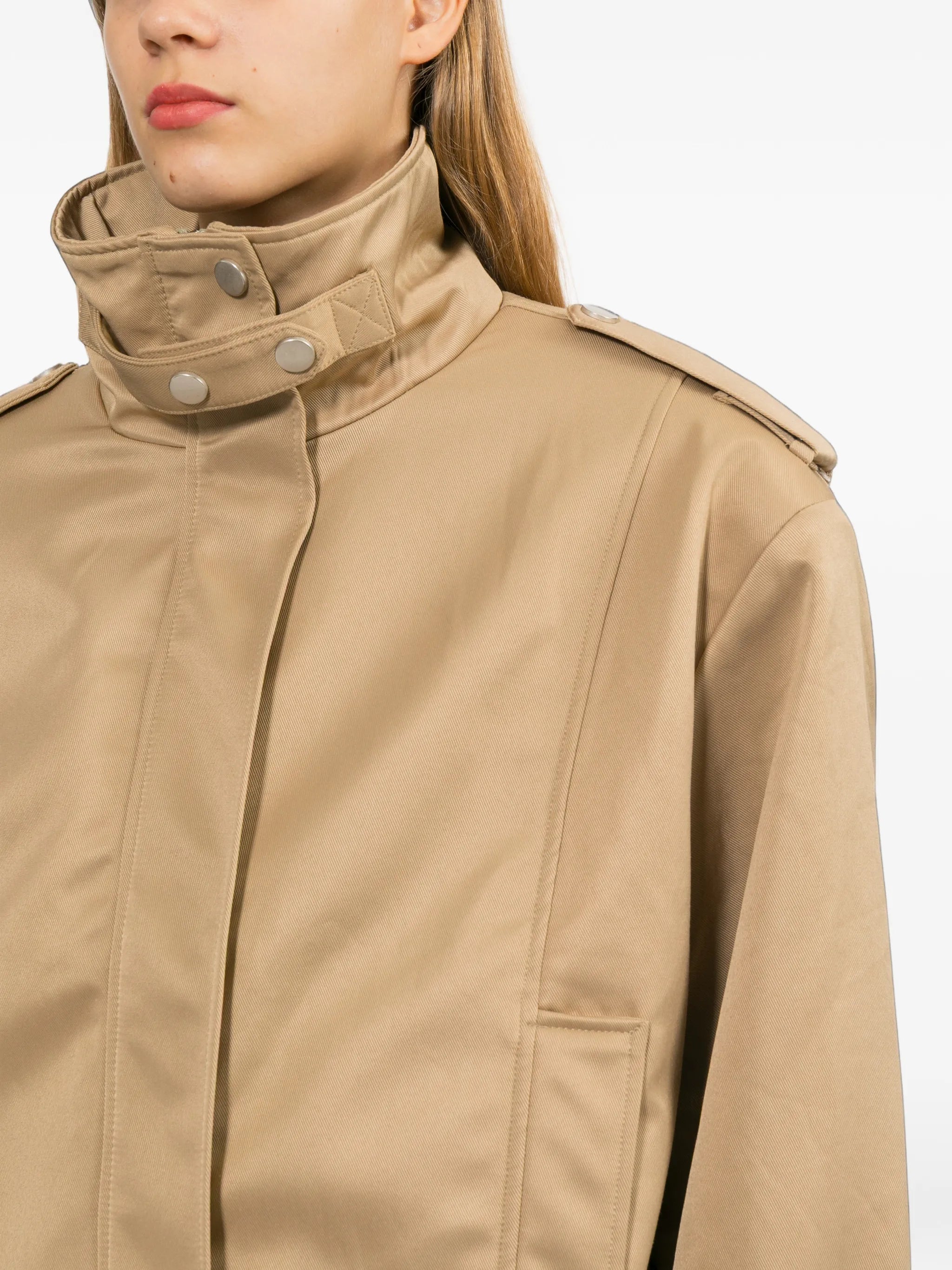 high-neck epaulette-detail jacket