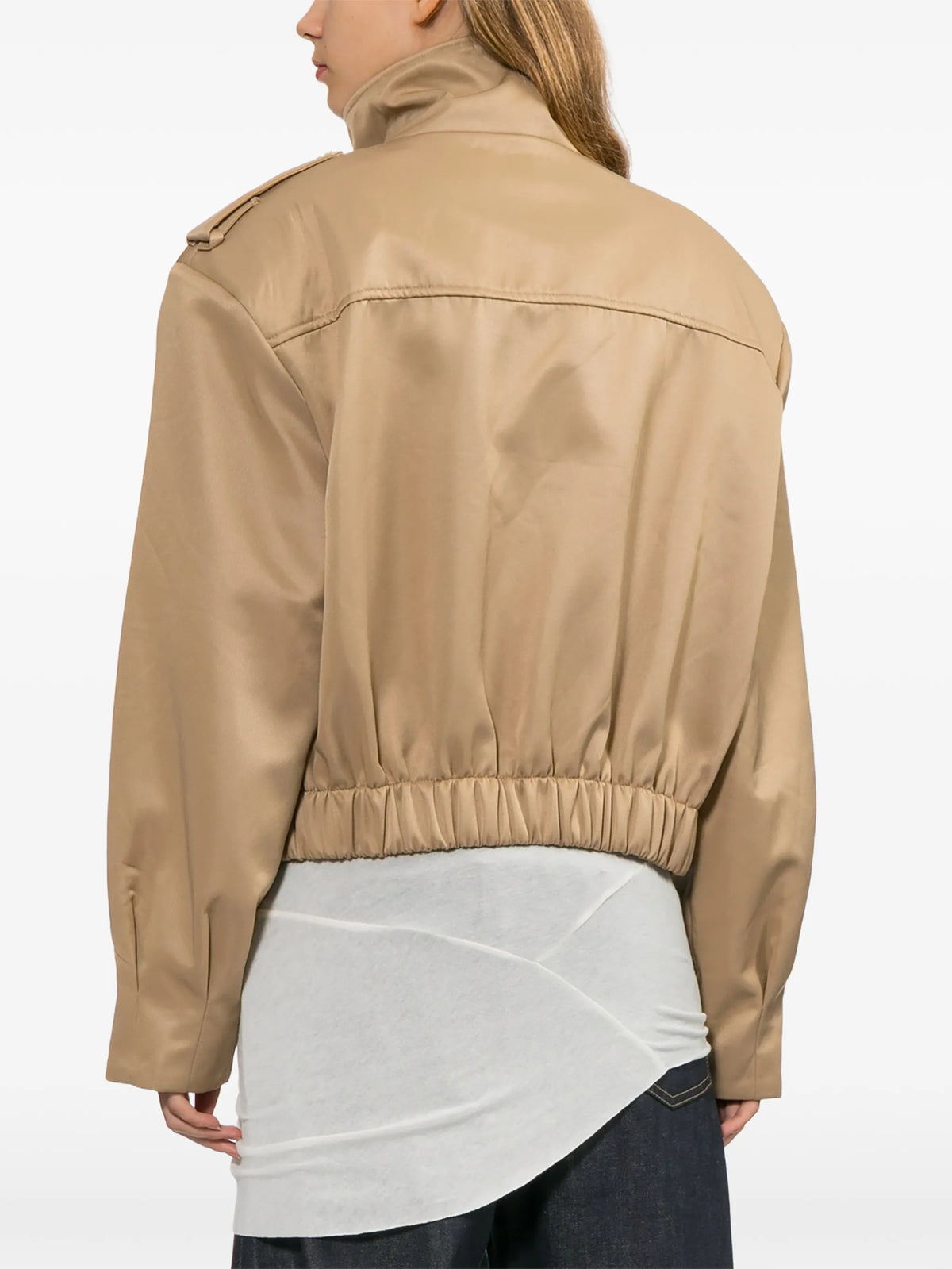 high-neck epaulette-detail jacket