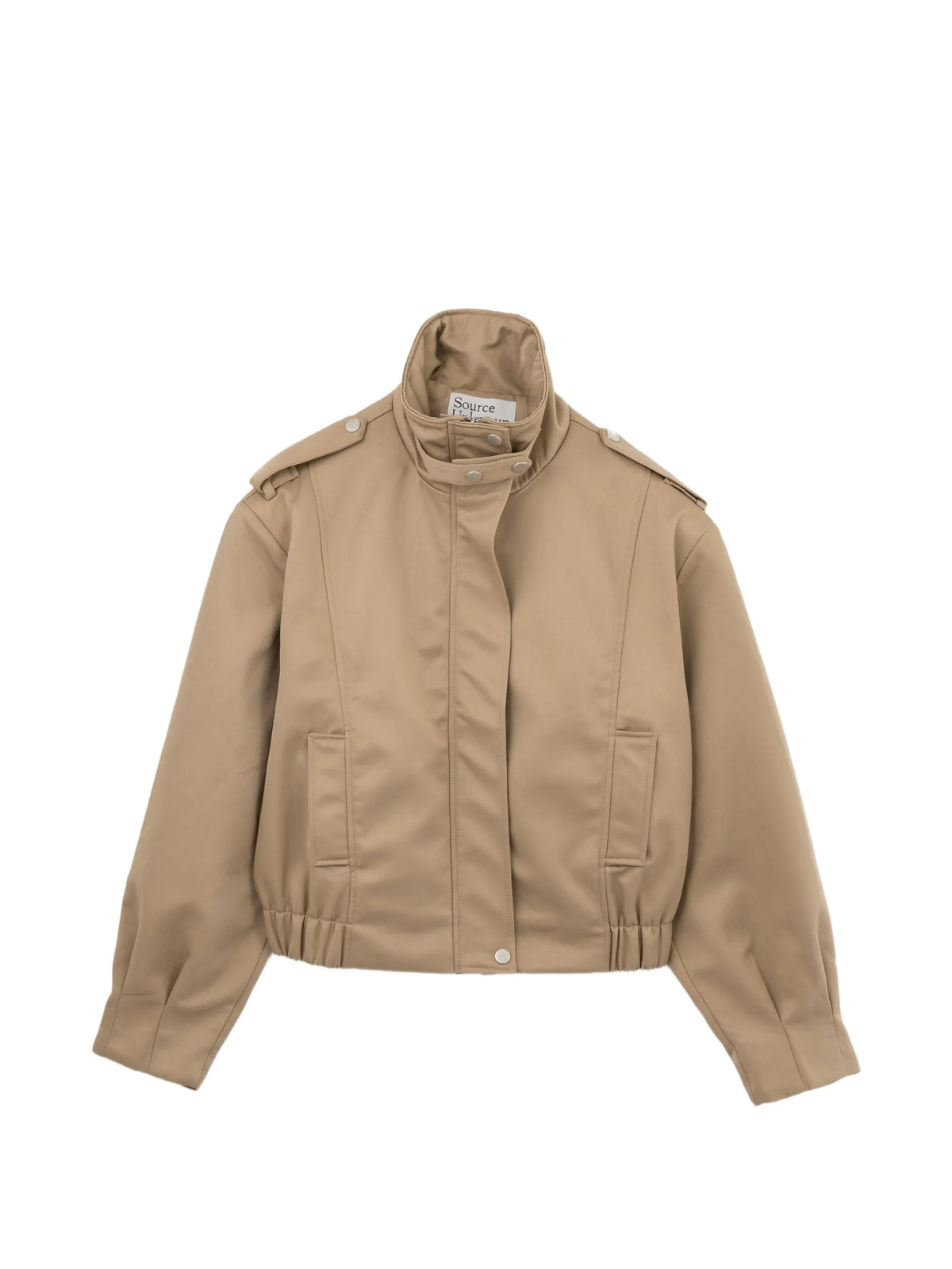 high-neck epaulette-detail jacket