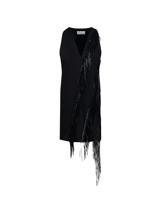 fringe-trimmed V-neck dress