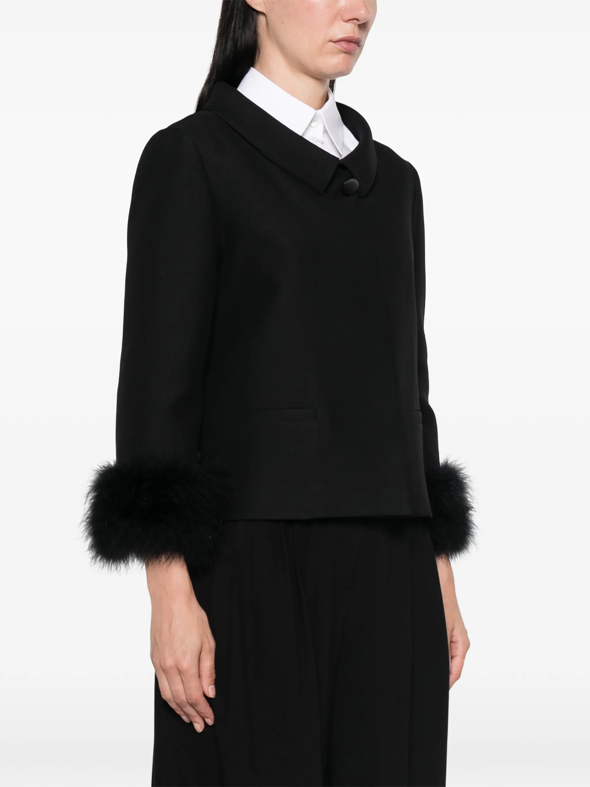 feather-trim peter pan collar jacket