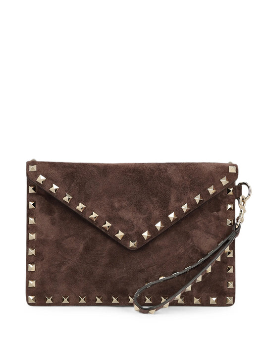Rockstud suede clutch bag