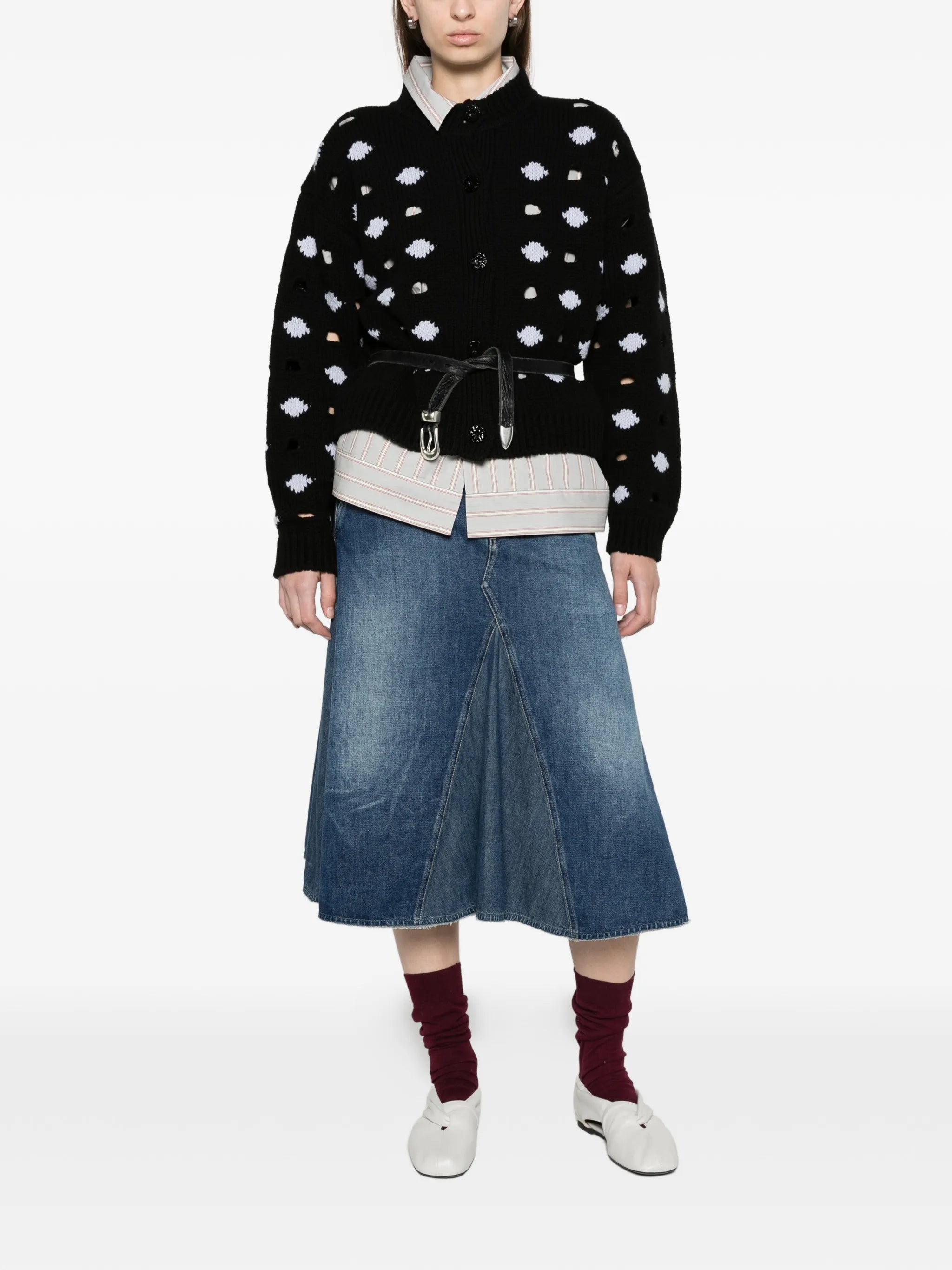 open-work spot cardigan