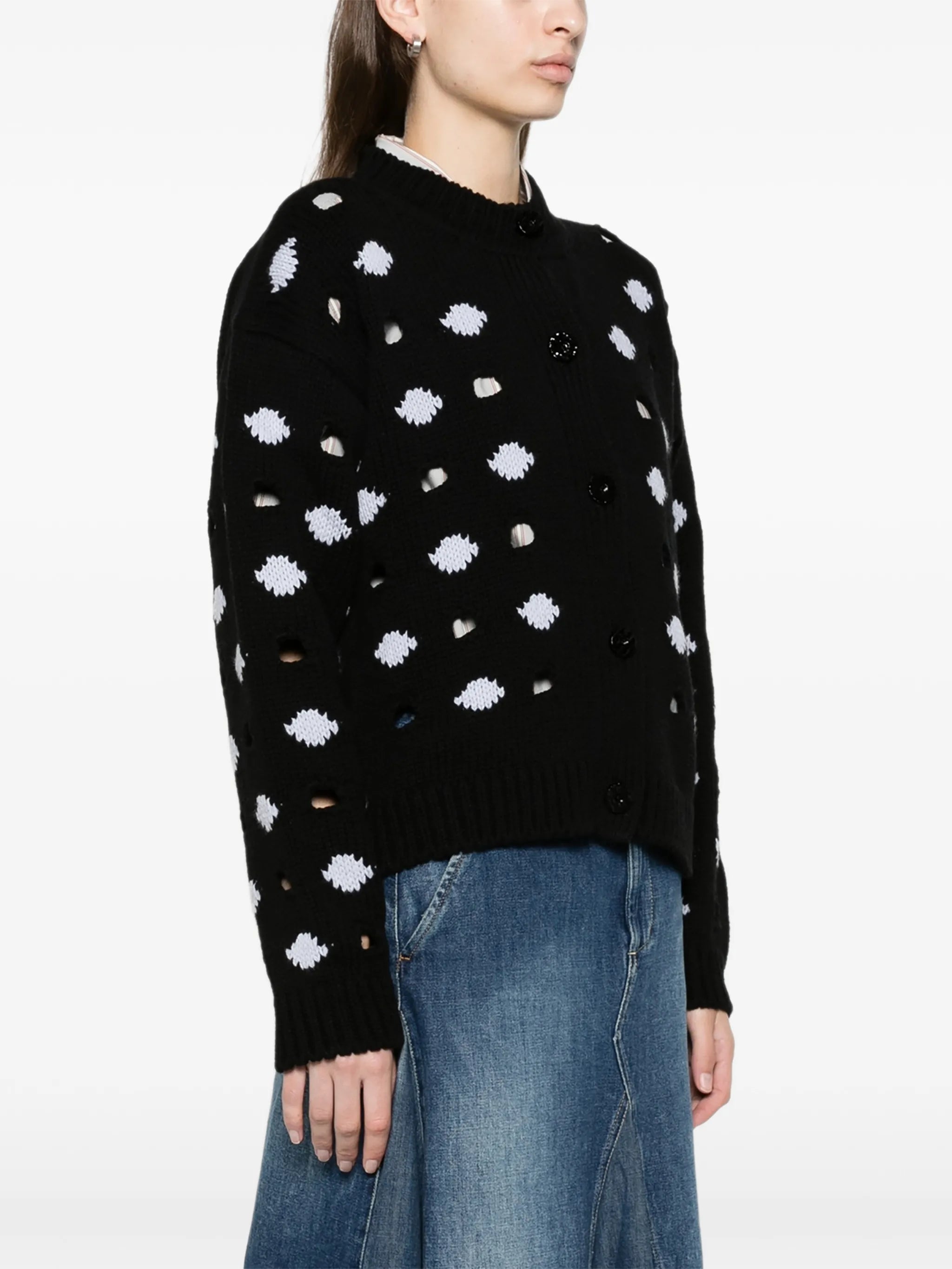 open-work spot cardigan
