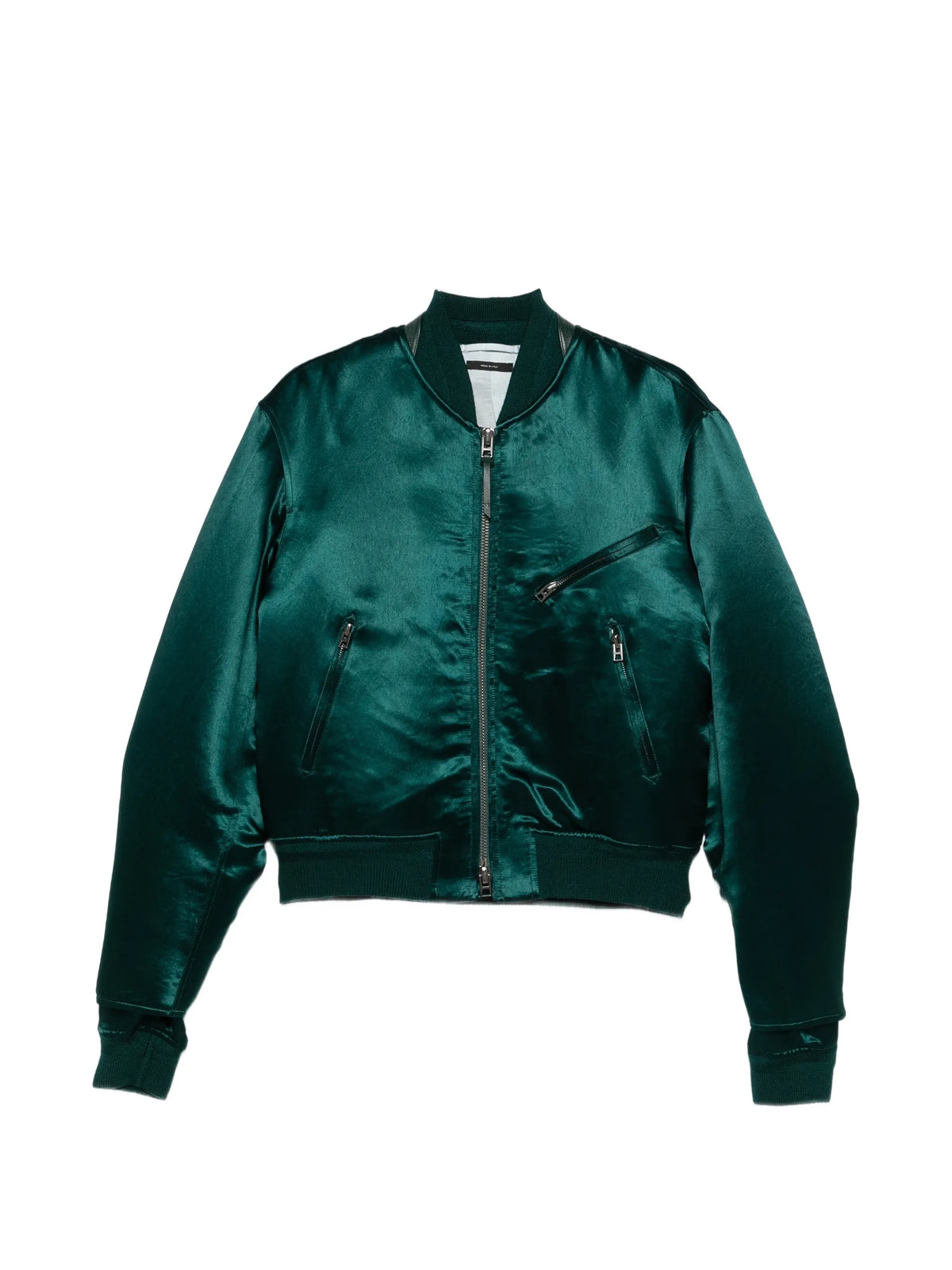 biker-style satin bomber jacket