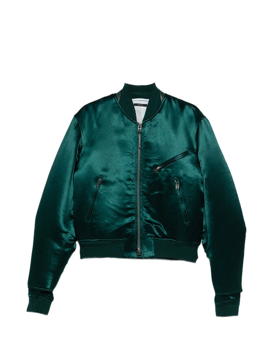 biker-style satin bomber jacket