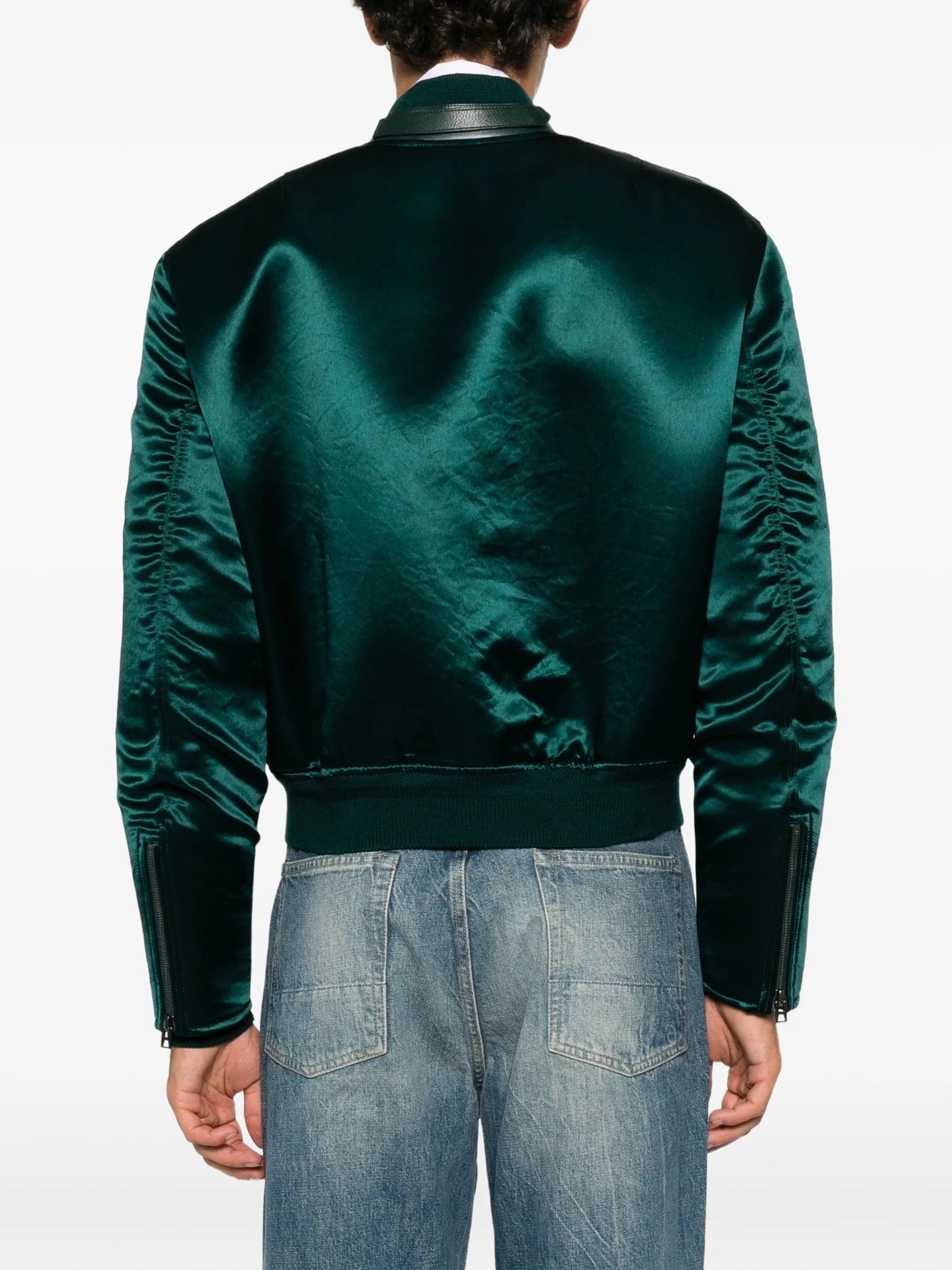 biker-style satin bomber jacket