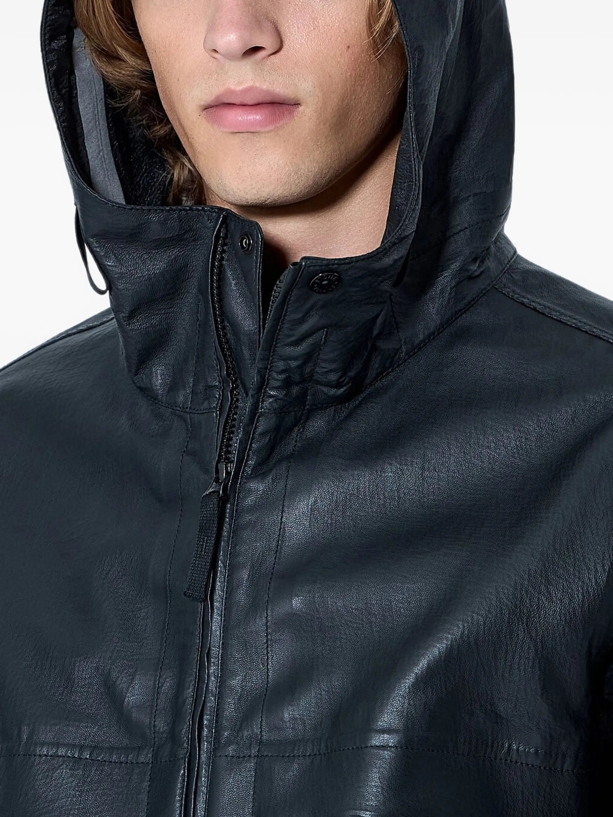 hooded leather jacket
