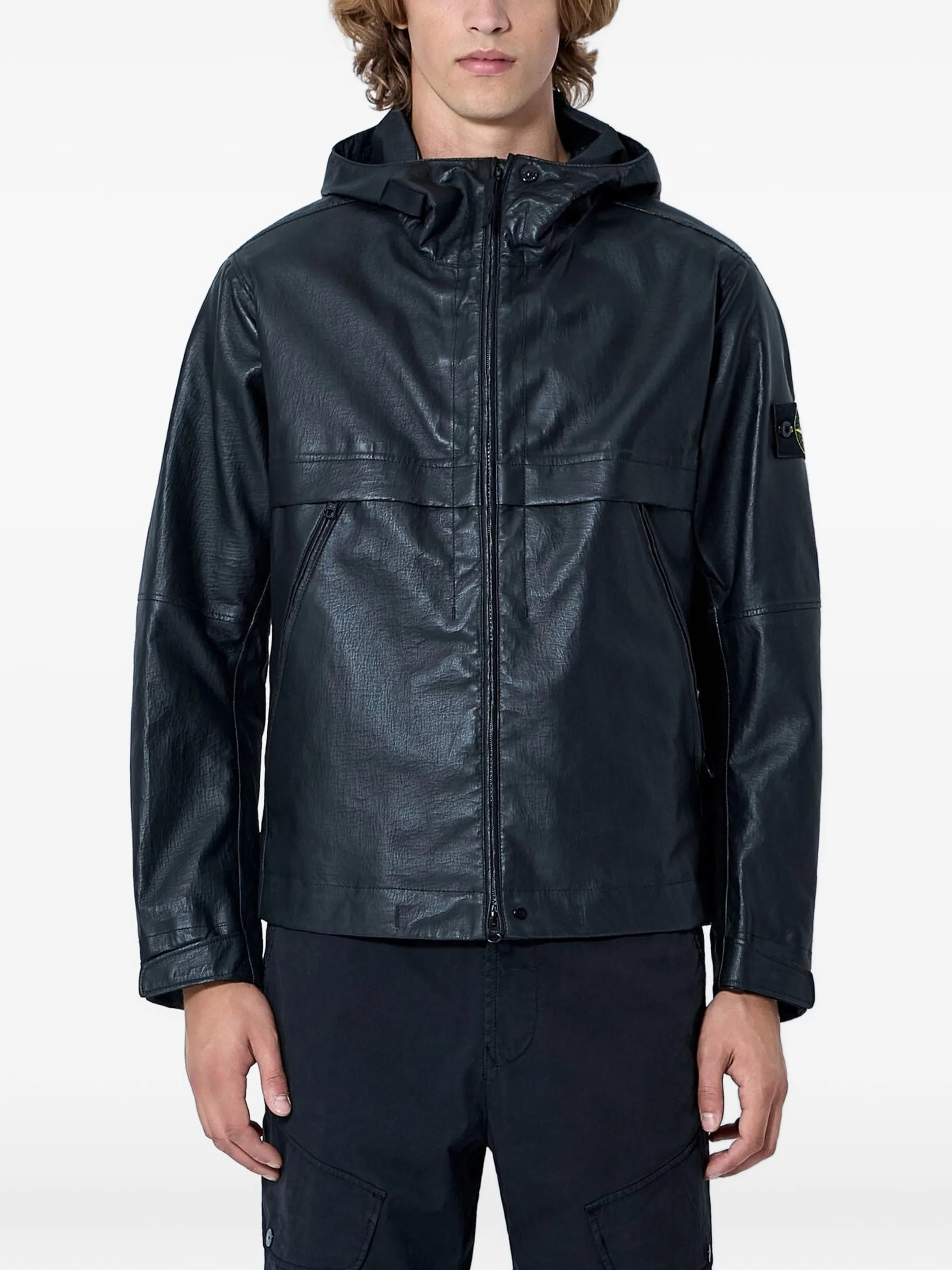 hooded leather jacket