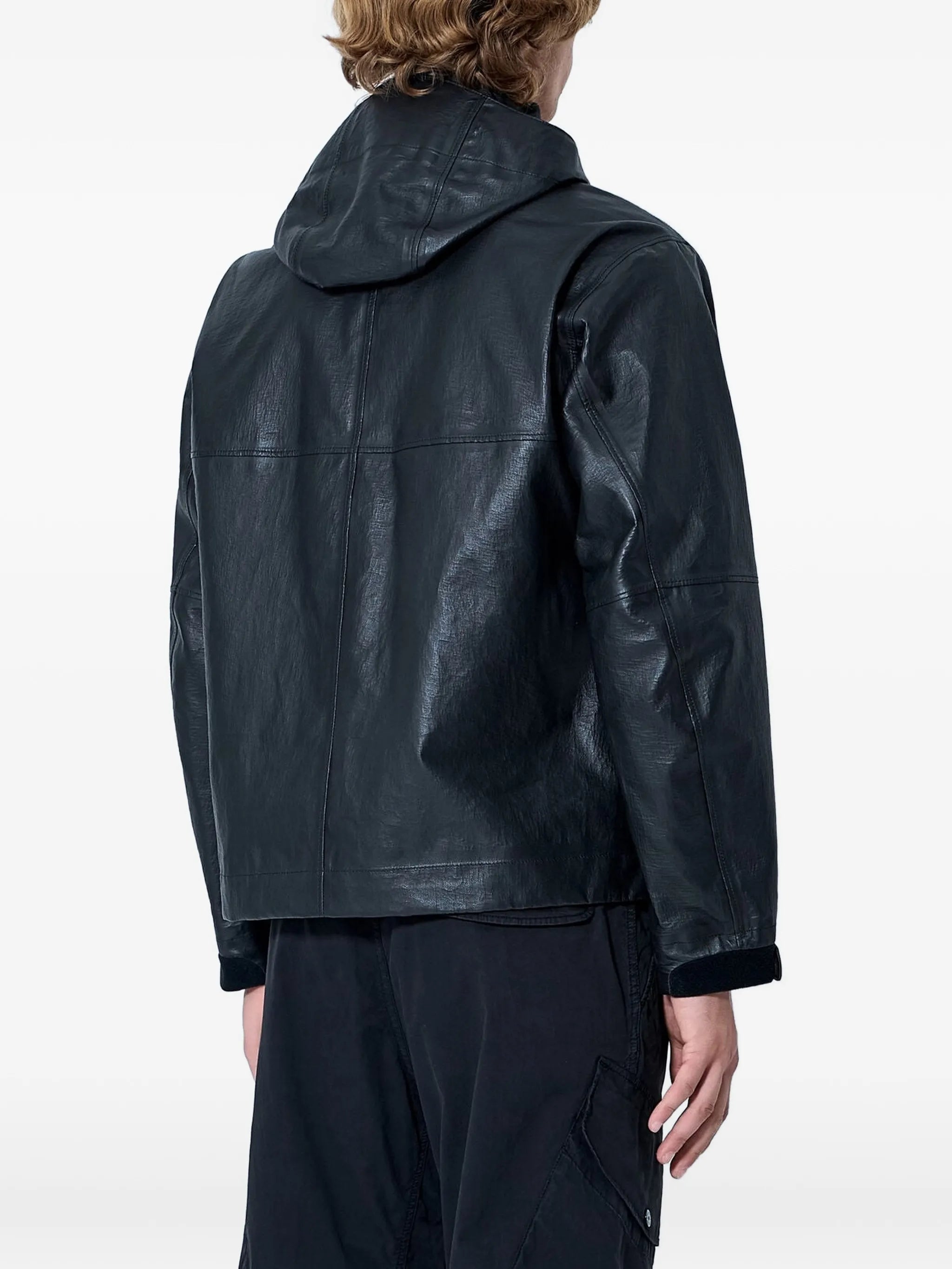 hooded leather jacket
