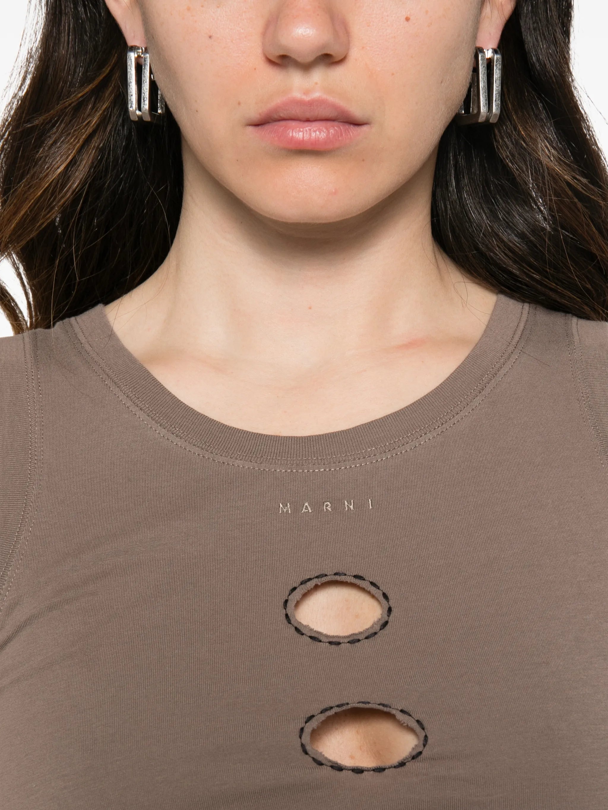 gray cotton tank top with cut-out polka dots