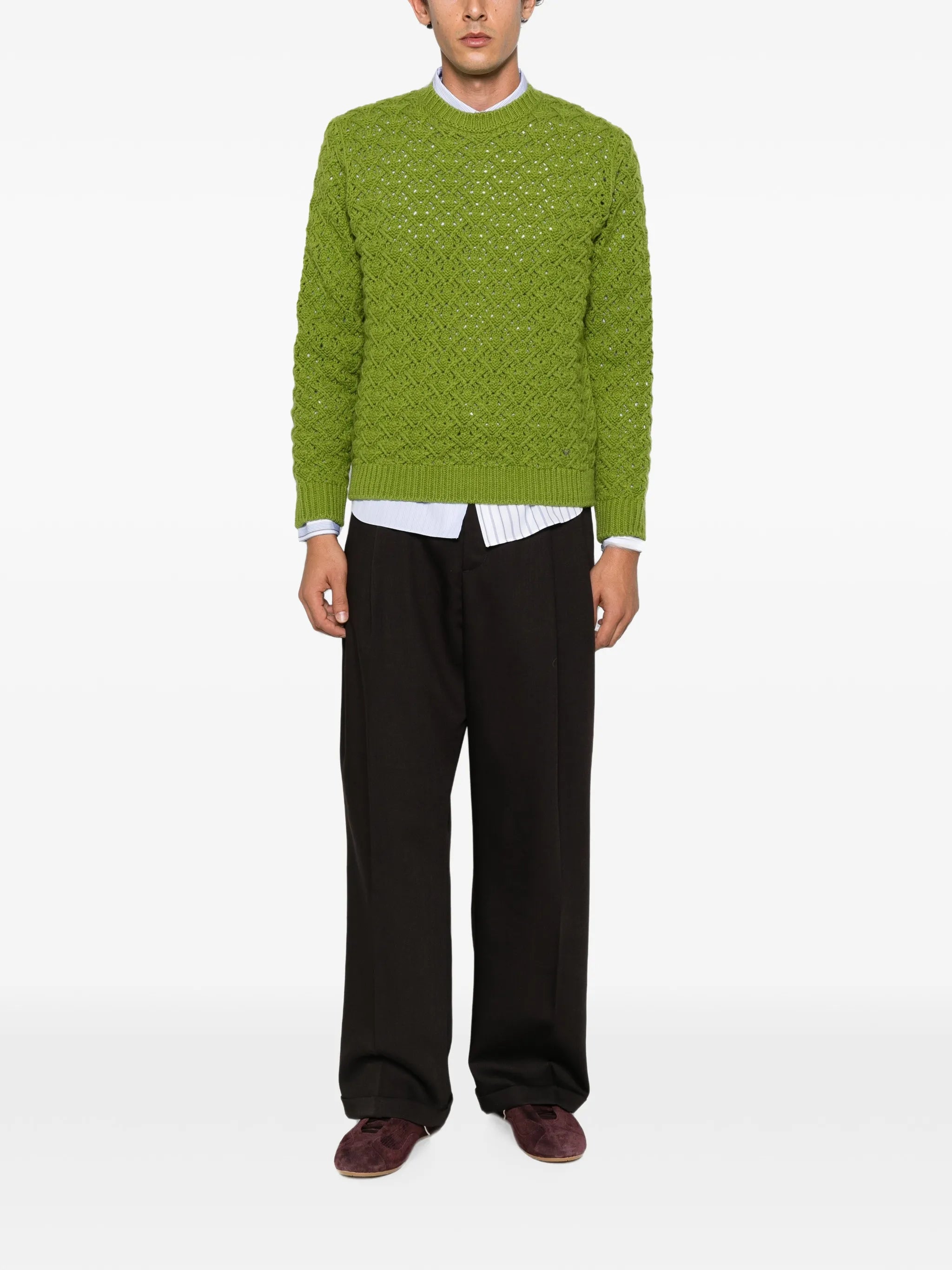 V-detail cable-knit sweater