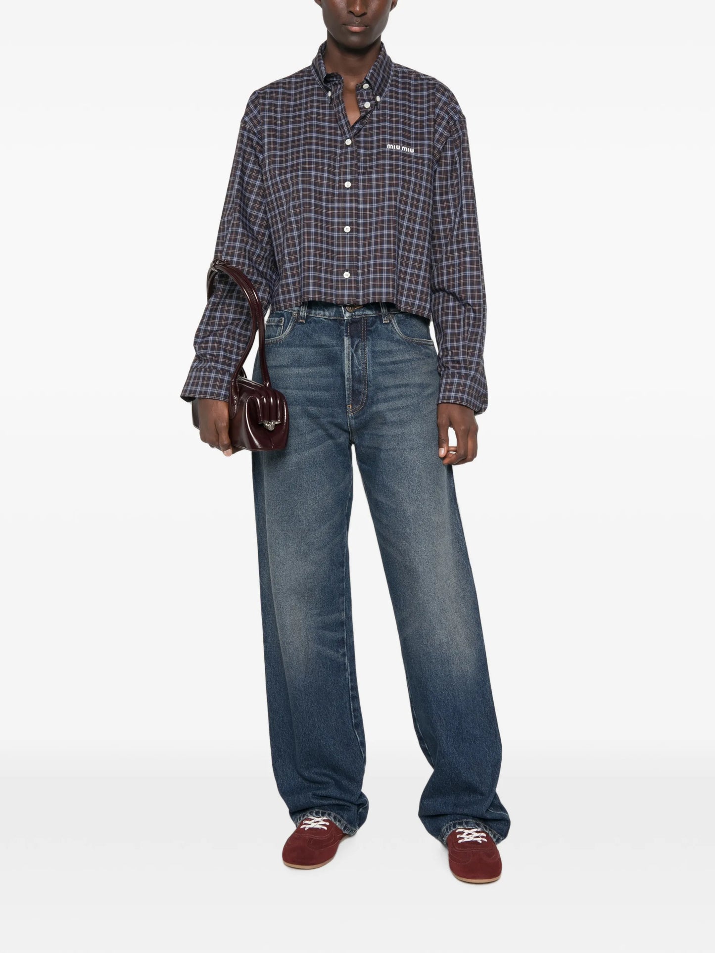 check-print logo-patch shirt