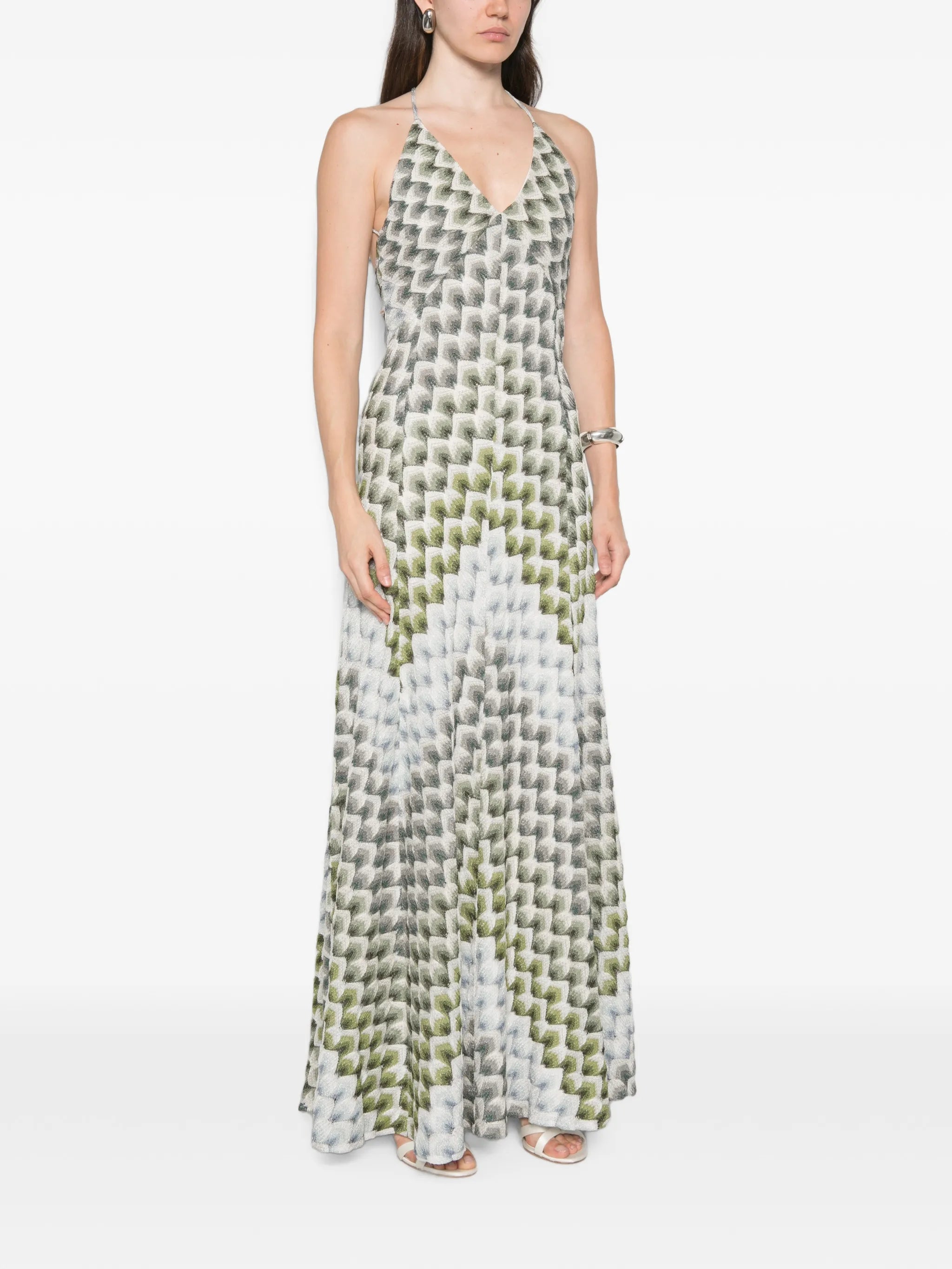 long lamé dress with crossed straps