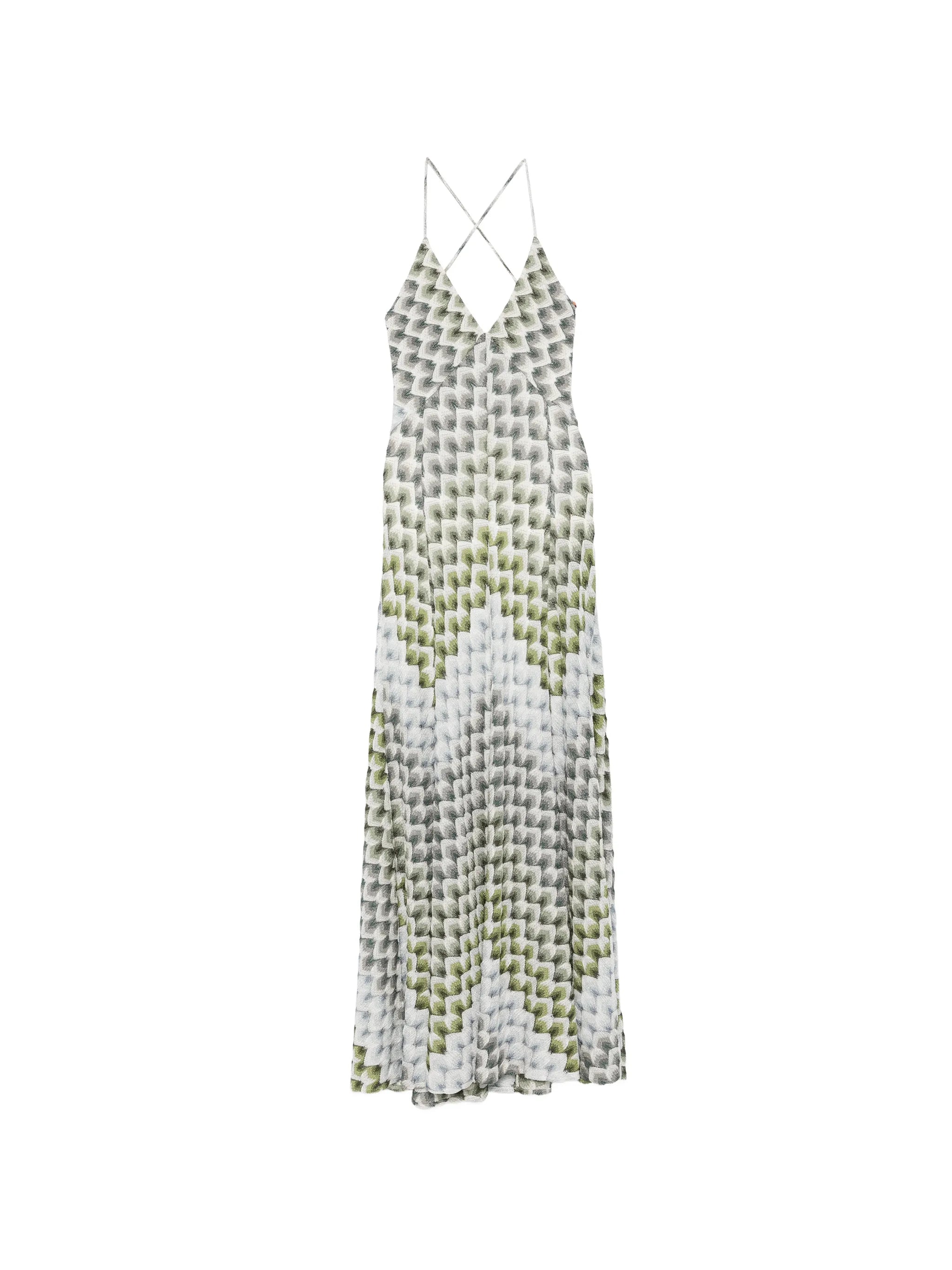 long lamé dress with crossed straps