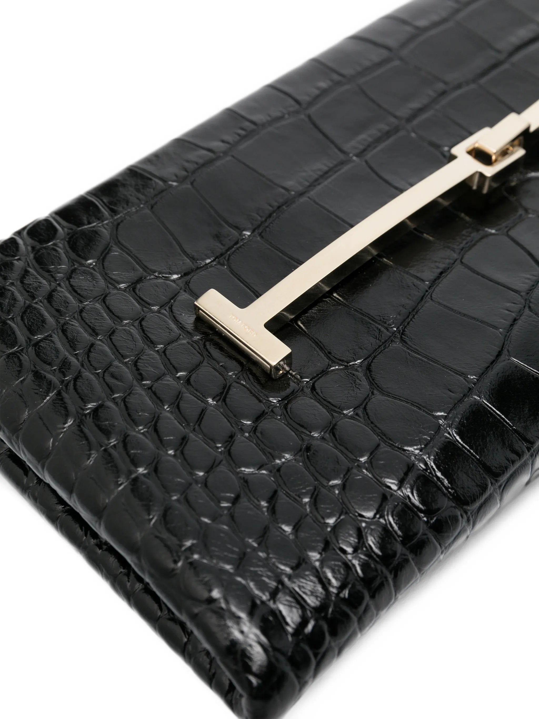 T-bar croc-effect clutch bag