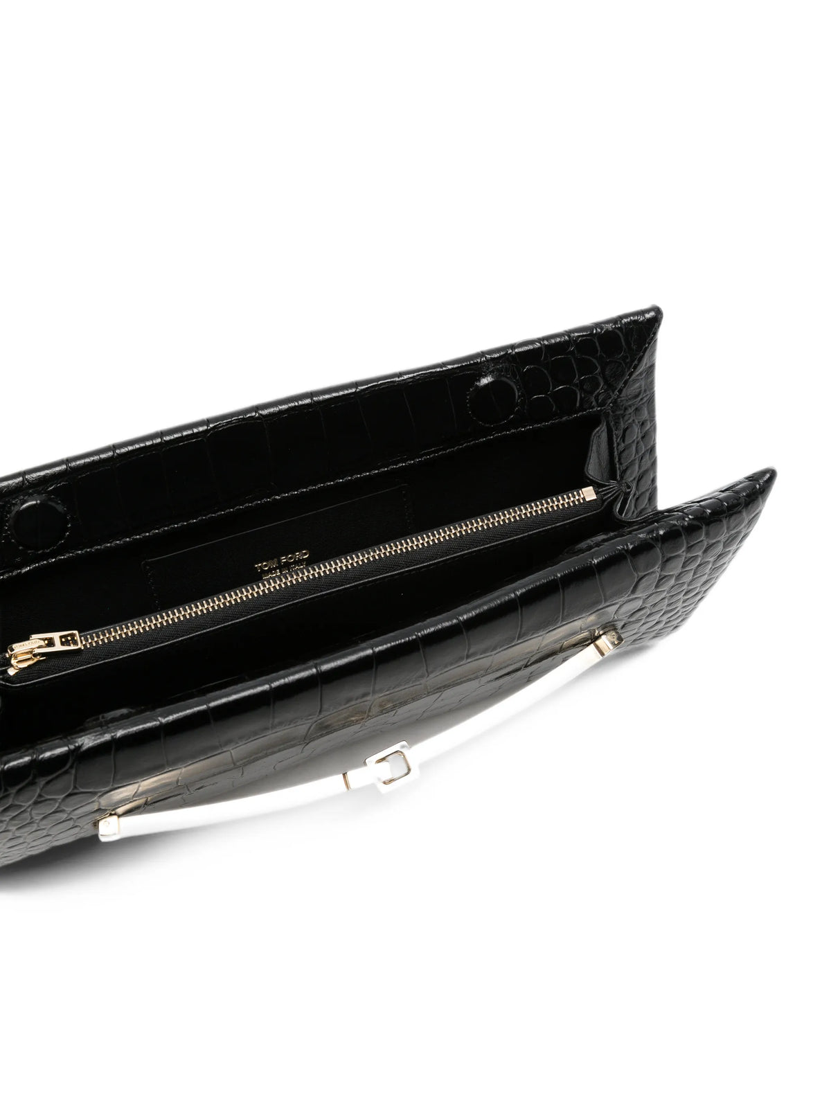 T-bar croc-effect clutch bag